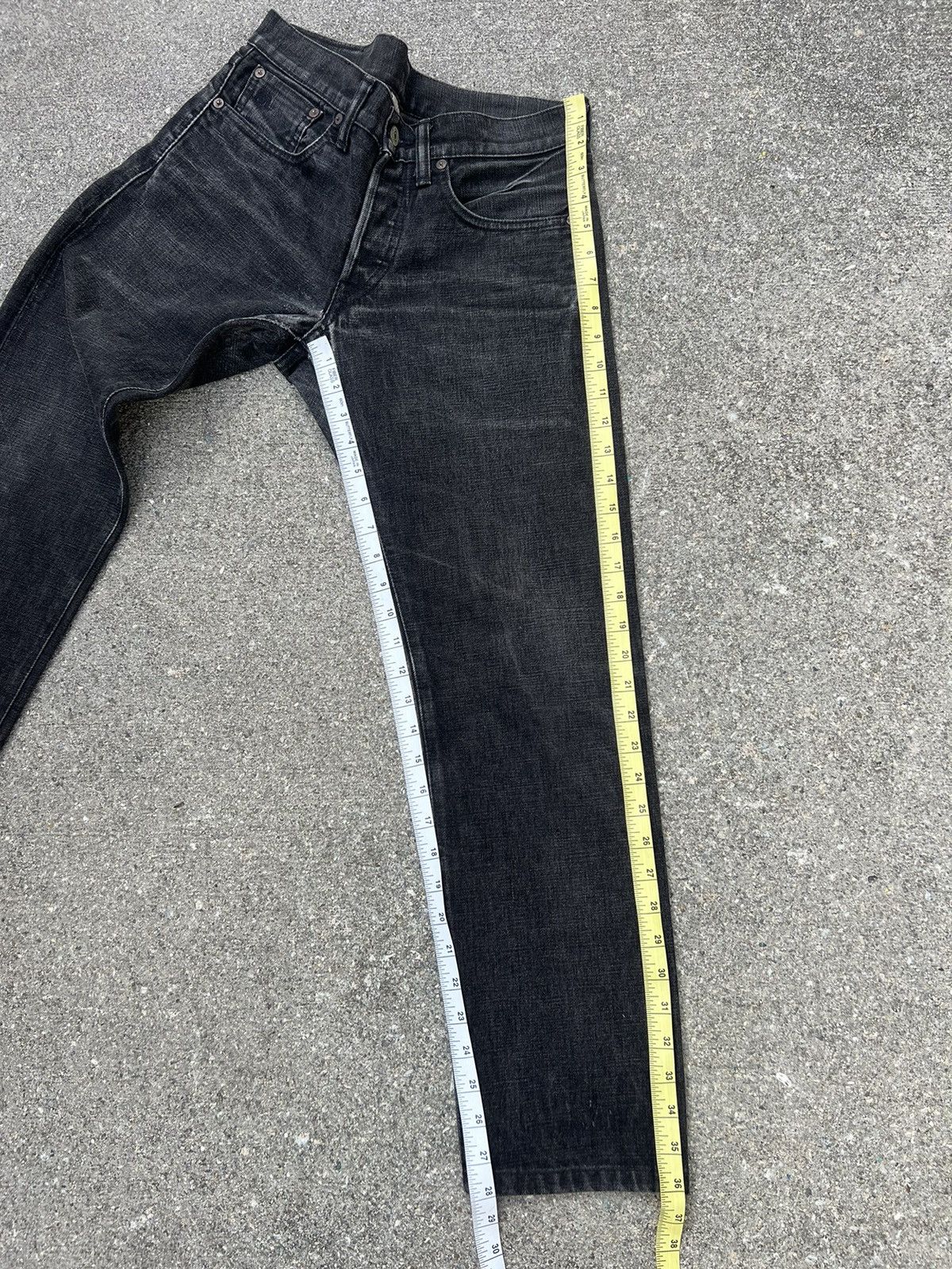 Ralph Lauren RRL Distressed Faded Black Denim Selvedge Cropped Slim Jeans Size US 29 - 4 Thumbnail