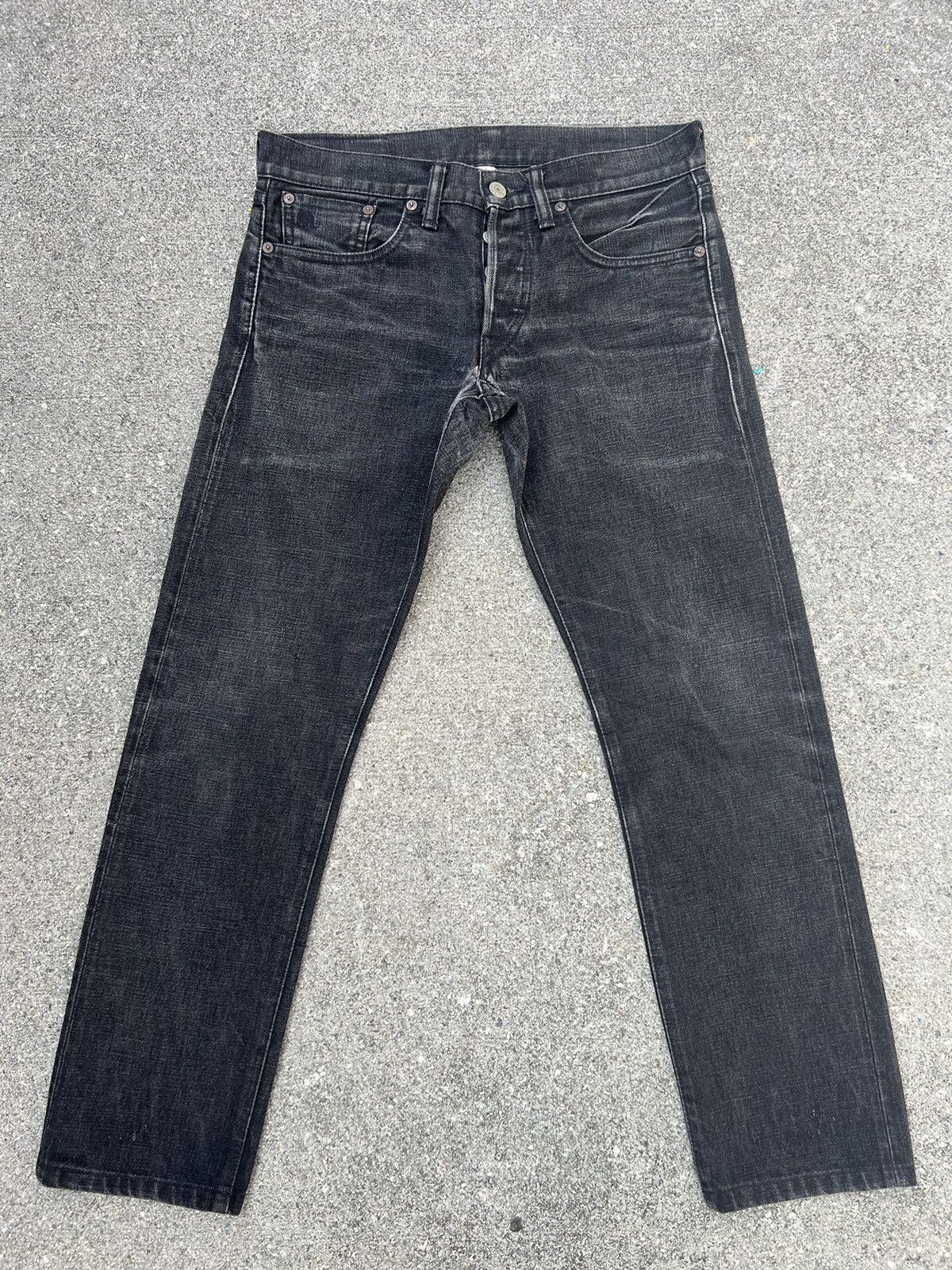 Ralph Lauren RRL Distressed Faded Black Denim Selvedge Cropped Slim Jeans Size US 29 - 1 Thumbnail