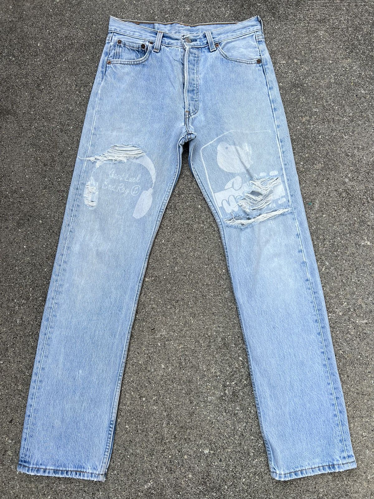 Levi's Vintage 1995 Levi’s 501 Rips Fade Light Blue Denim Jeans Size US 30 / EU 46 - 1 Thumbnail
