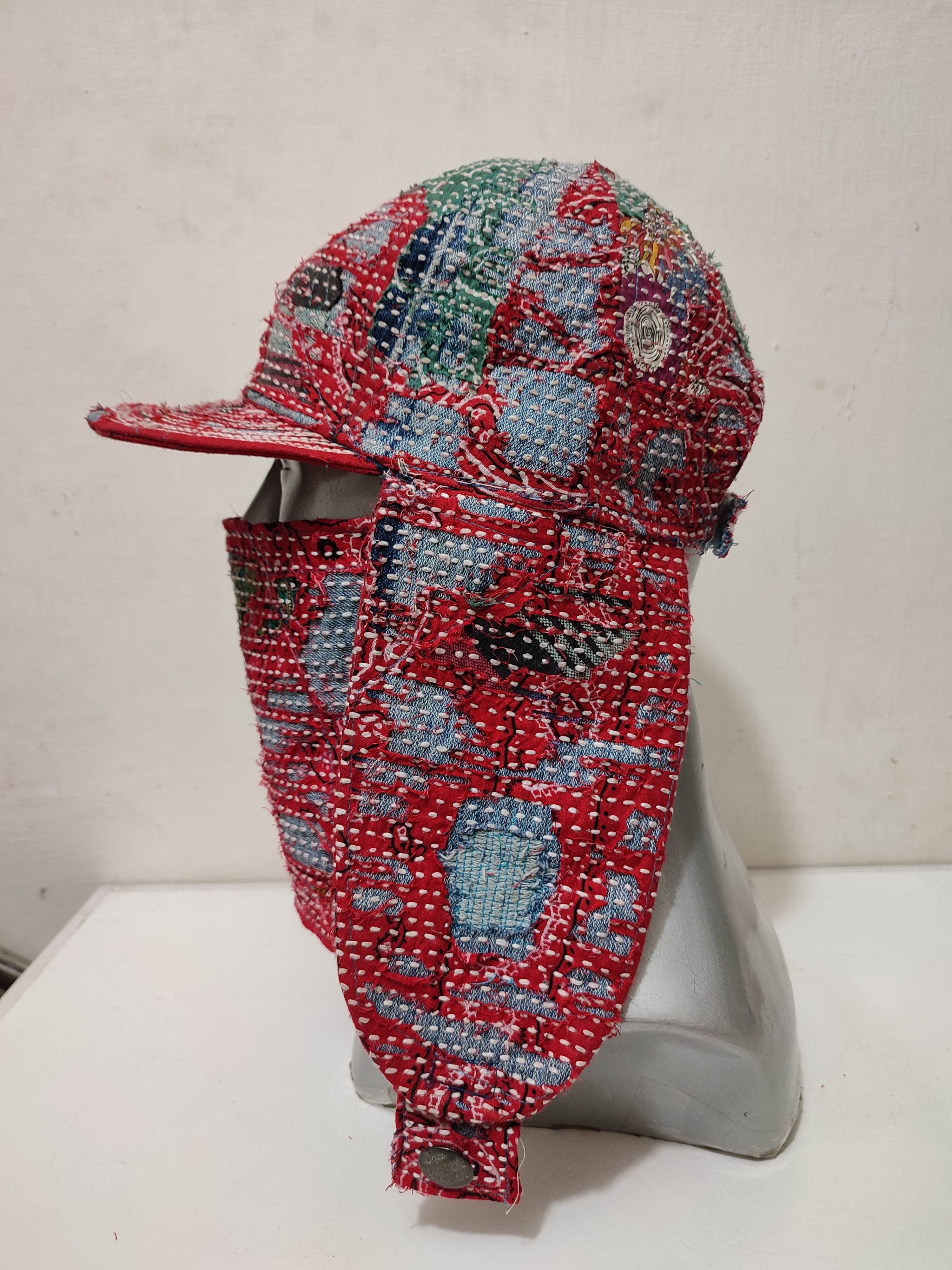 Handmade Custom Made Distressed Patchwork Trapper Ninja Hats Boro Size ONE SIZE - 6 Thumbnail