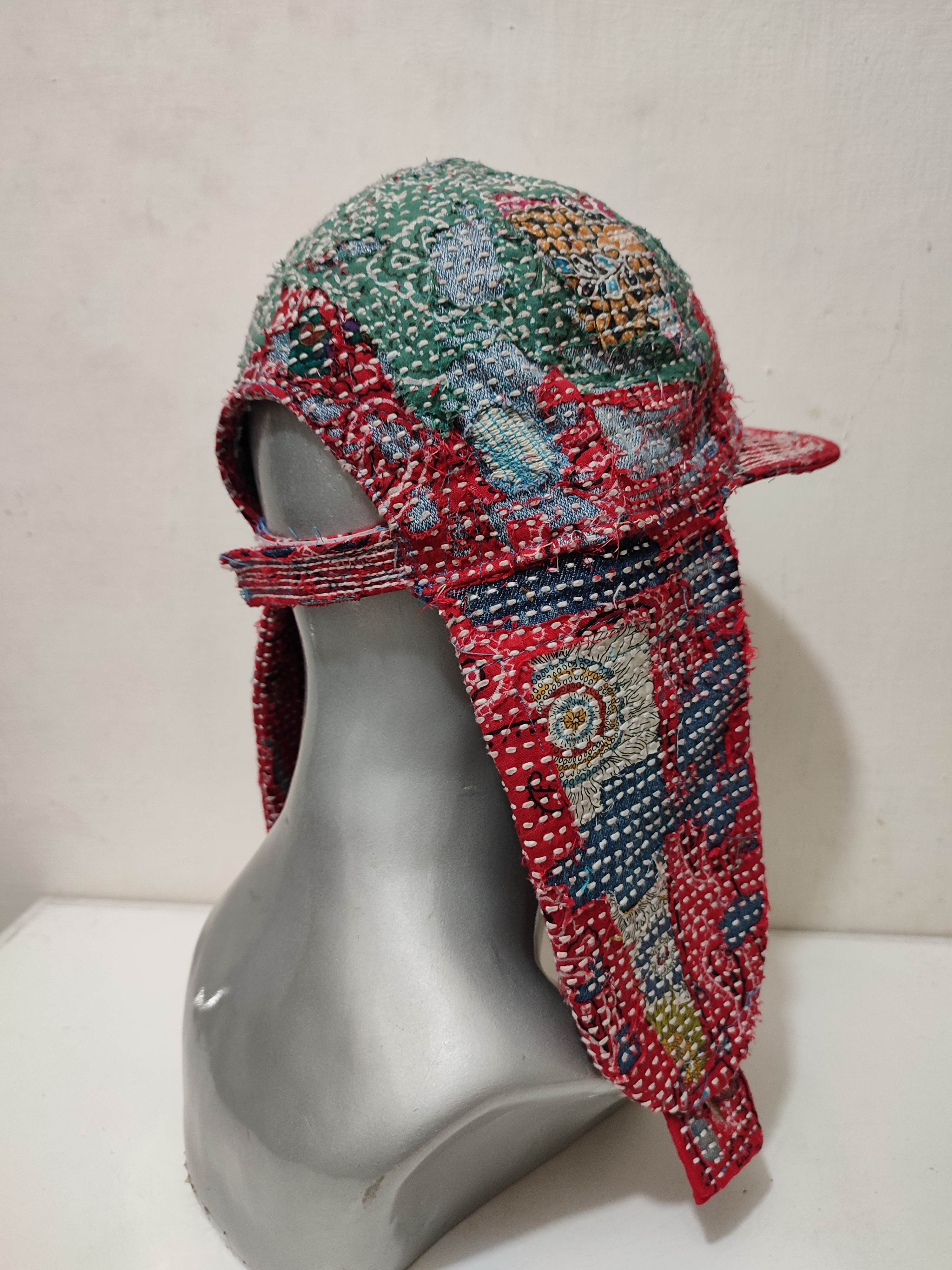 Handmade Custom Made Distressed Patchwork Trapper Ninja Hats Boro Size ONE SIZE - 4 Thumbnail