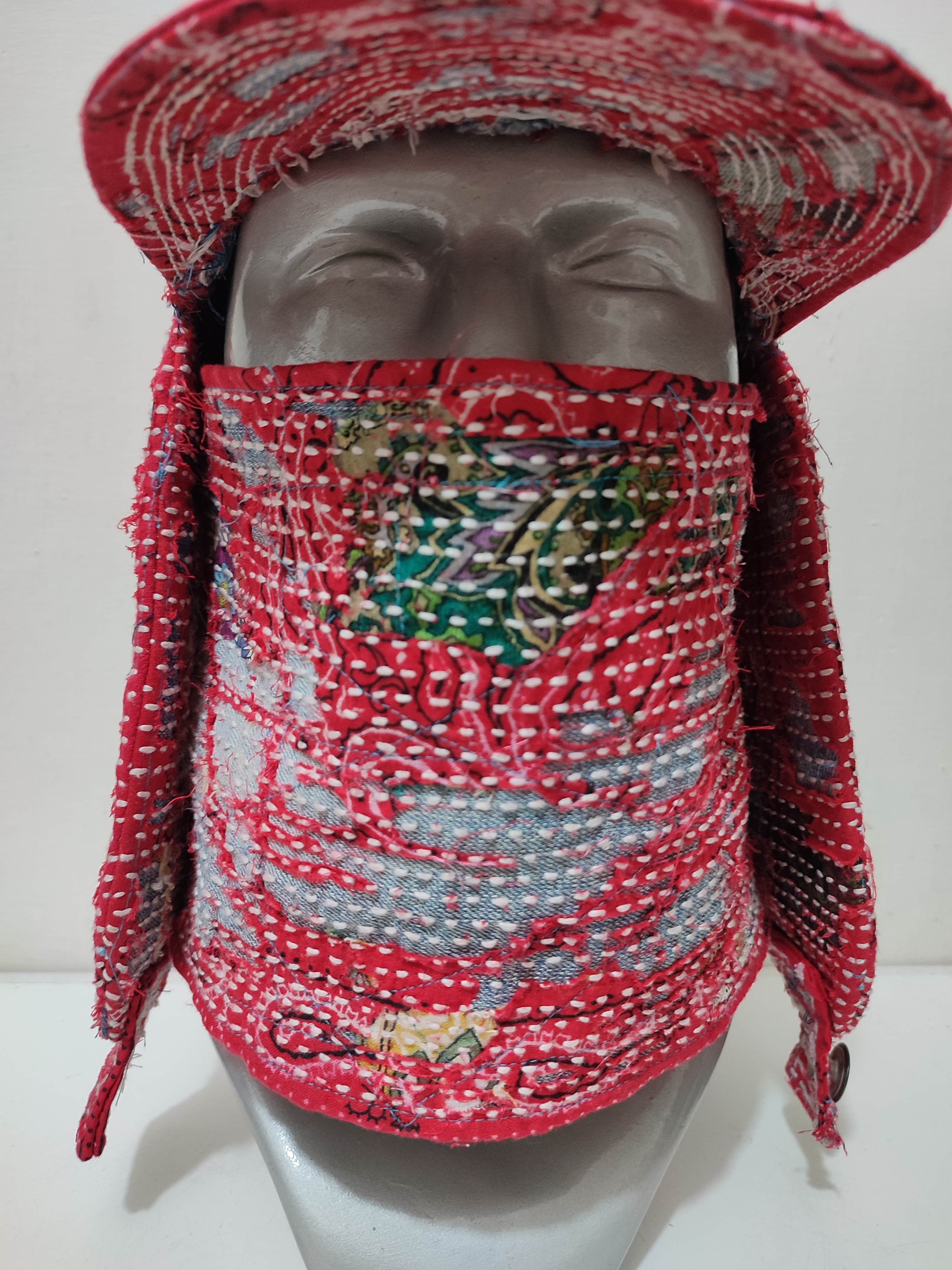 Handmade Custom Made Distressed Patchwork Trapper Ninja Hats Boro Size ONE SIZE - 2 Thumbnail