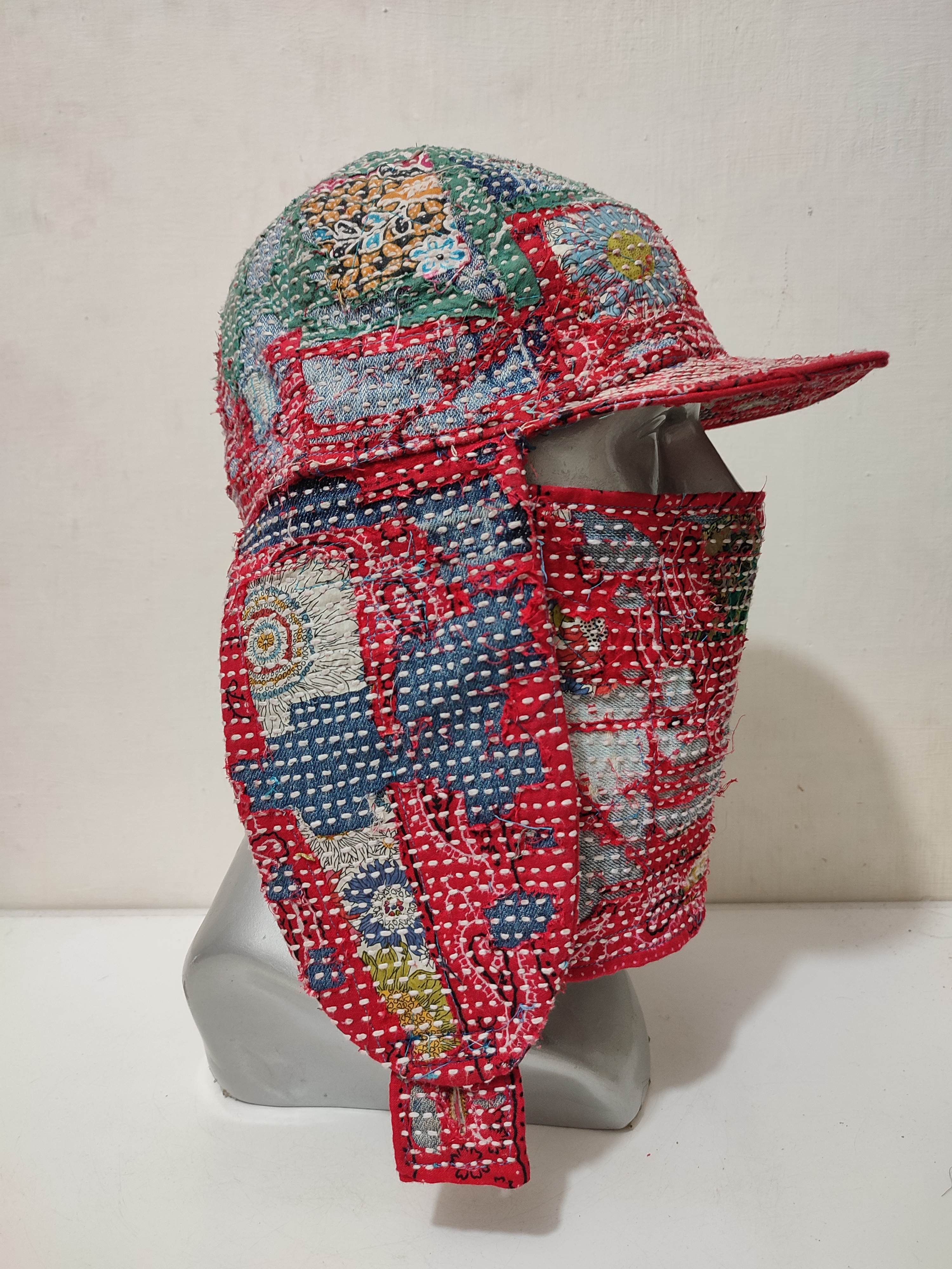 Handmade Custom Made Distressed Patchwork Trapper Ninja Hats Boro Size ONE SIZE - 3 Thumbnail