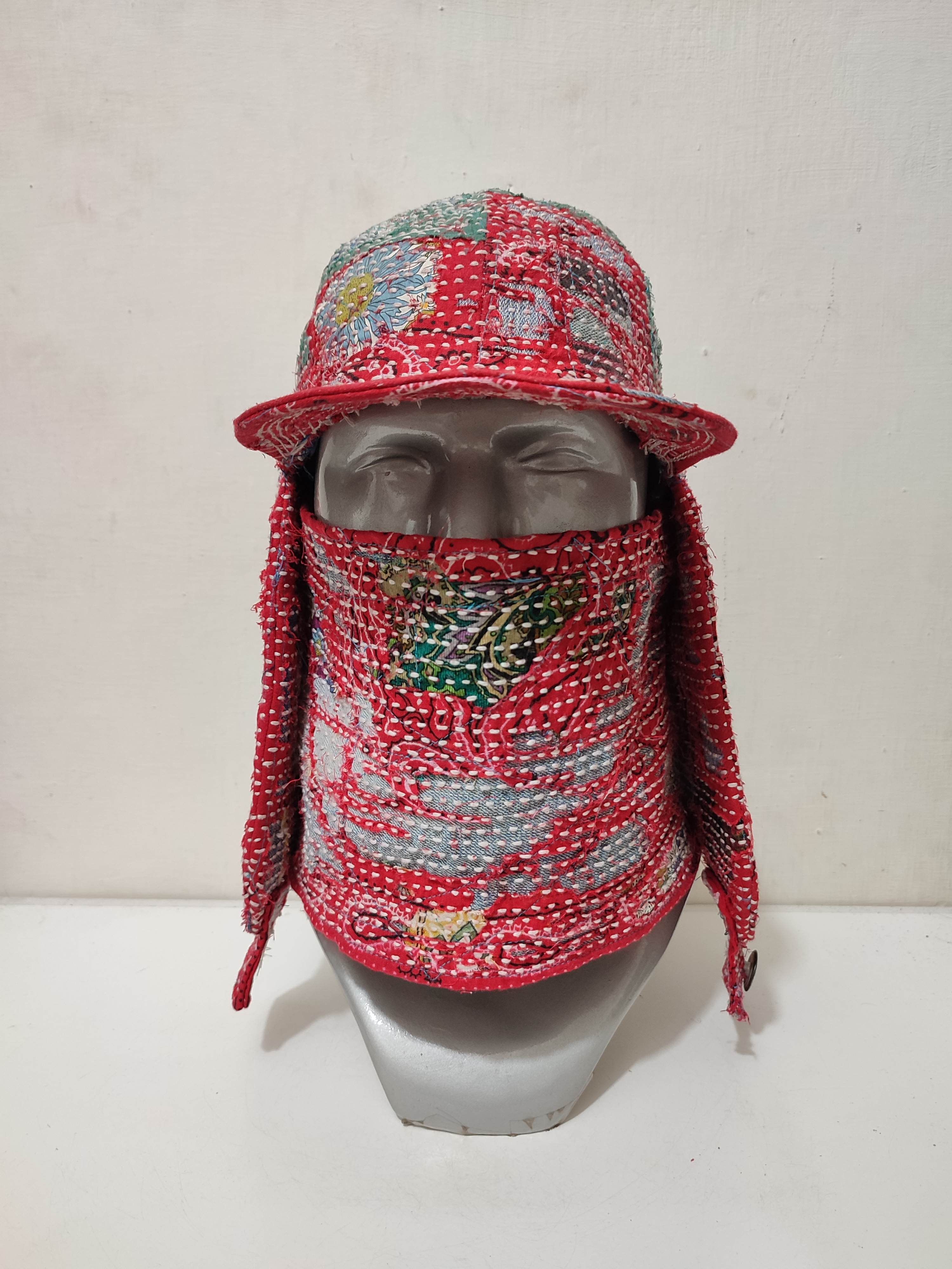 Handmade Custom Made Distressed Patchwork Trapper Ninja Hats Boro Size ONE SIZE - 1 Thumbnail