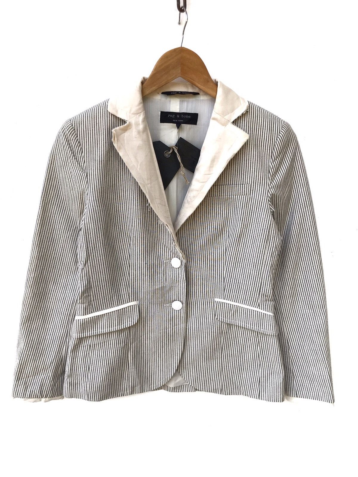 Rag & Bone NWT Rag & Bone New York Stripes Hickory Light Button Jacket Size US XXS / EU 40 - 3 Thumbnail