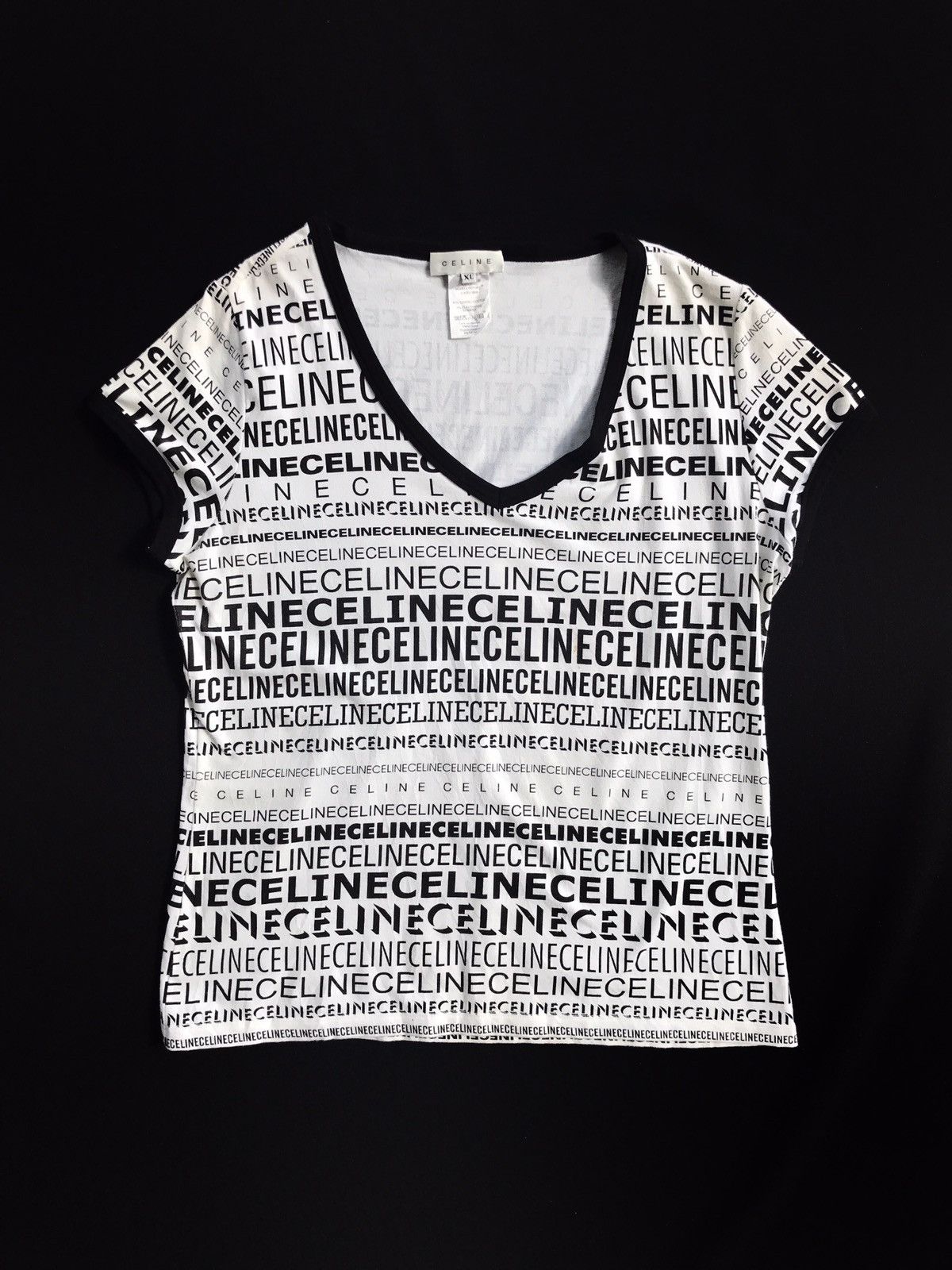 image of Made In France Celine All Overprint Logo Spell Out Tee in White, Men's (Size Medium)