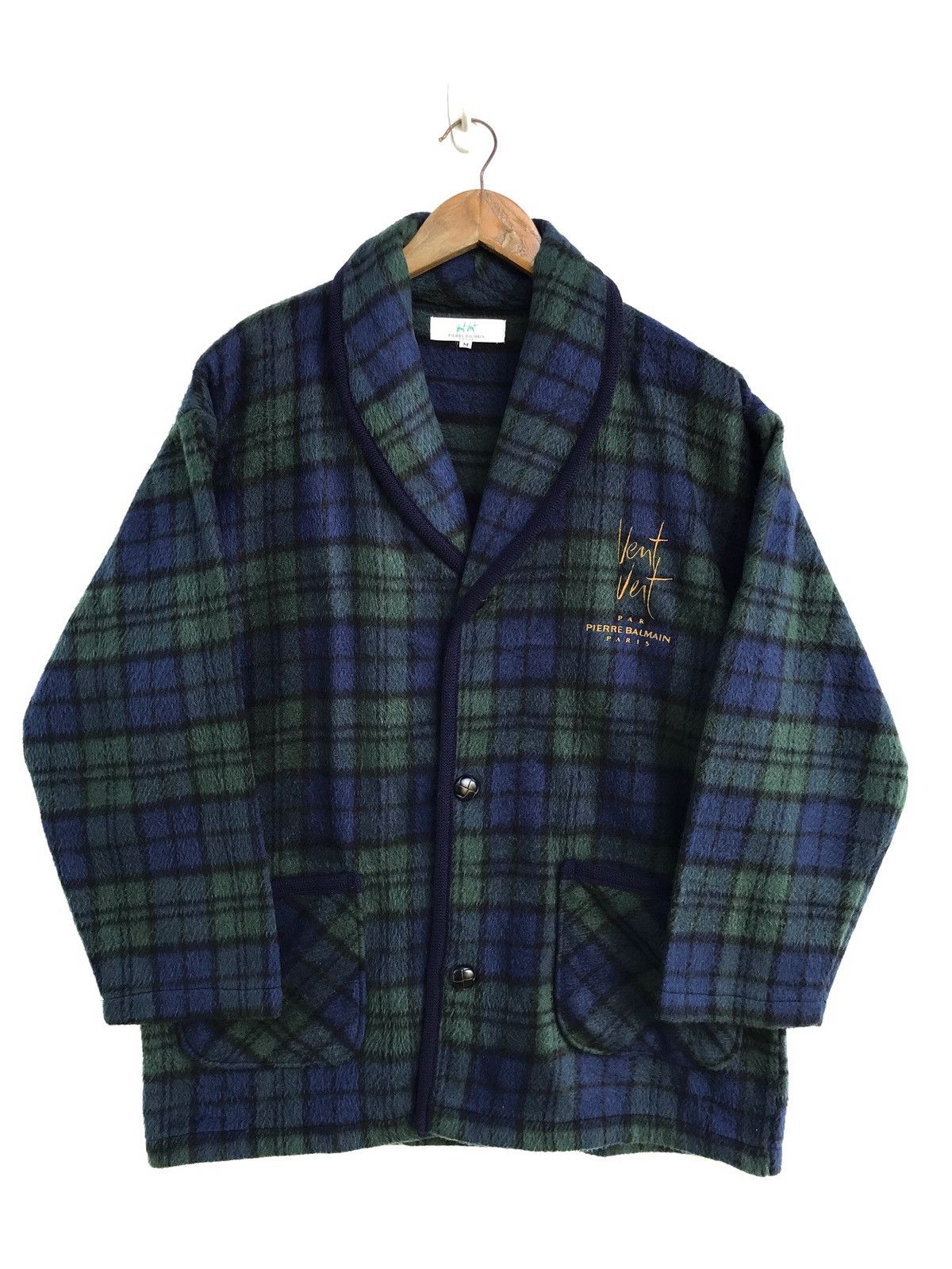 Balmain × Pierre Balmain Pierre Balmain Paris Green Checkered Fleece Button Jacket Size US M / EU 48-50 / 2 - 1 Thumbnail