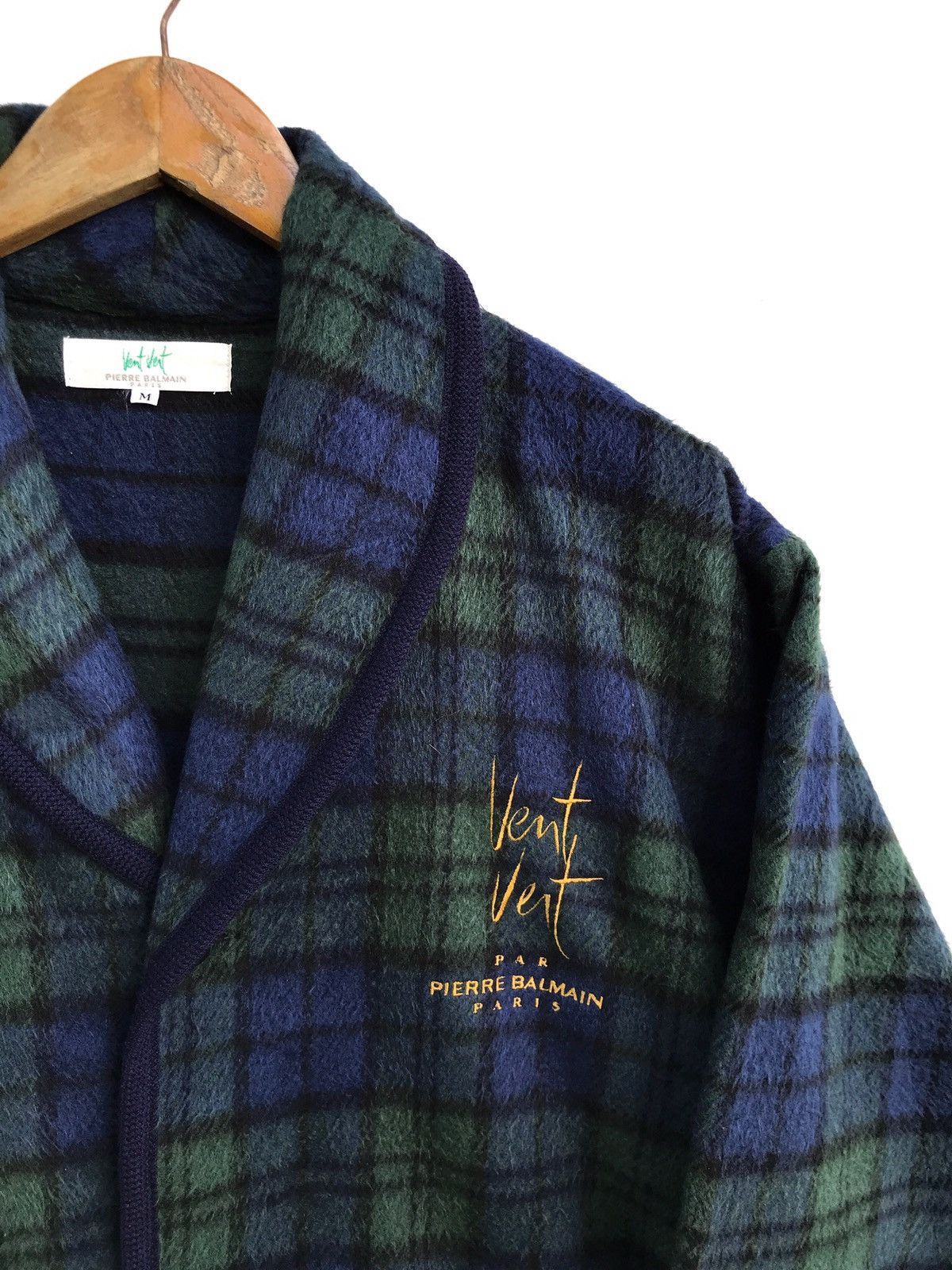 Balmain × Pierre Balmain Pierre Balmain Paris Green Checkered Fleece Button Jacket Size US M / EU 48-50 / 2 - 3 Thumbnail