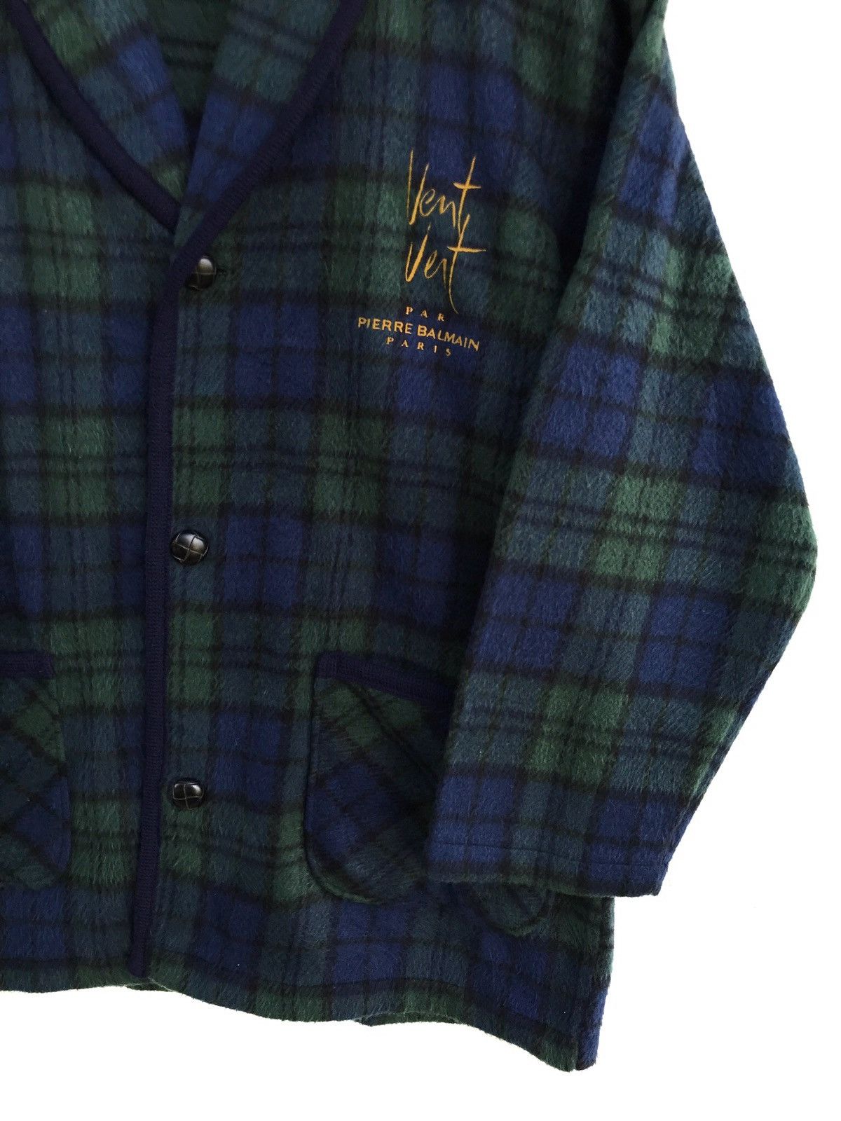Balmain × Pierre Balmain Pierre Balmain Paris Green Checkered Fleece Button Jacket Size US M / EU 48-50 / 2 - 5 Thumbnail