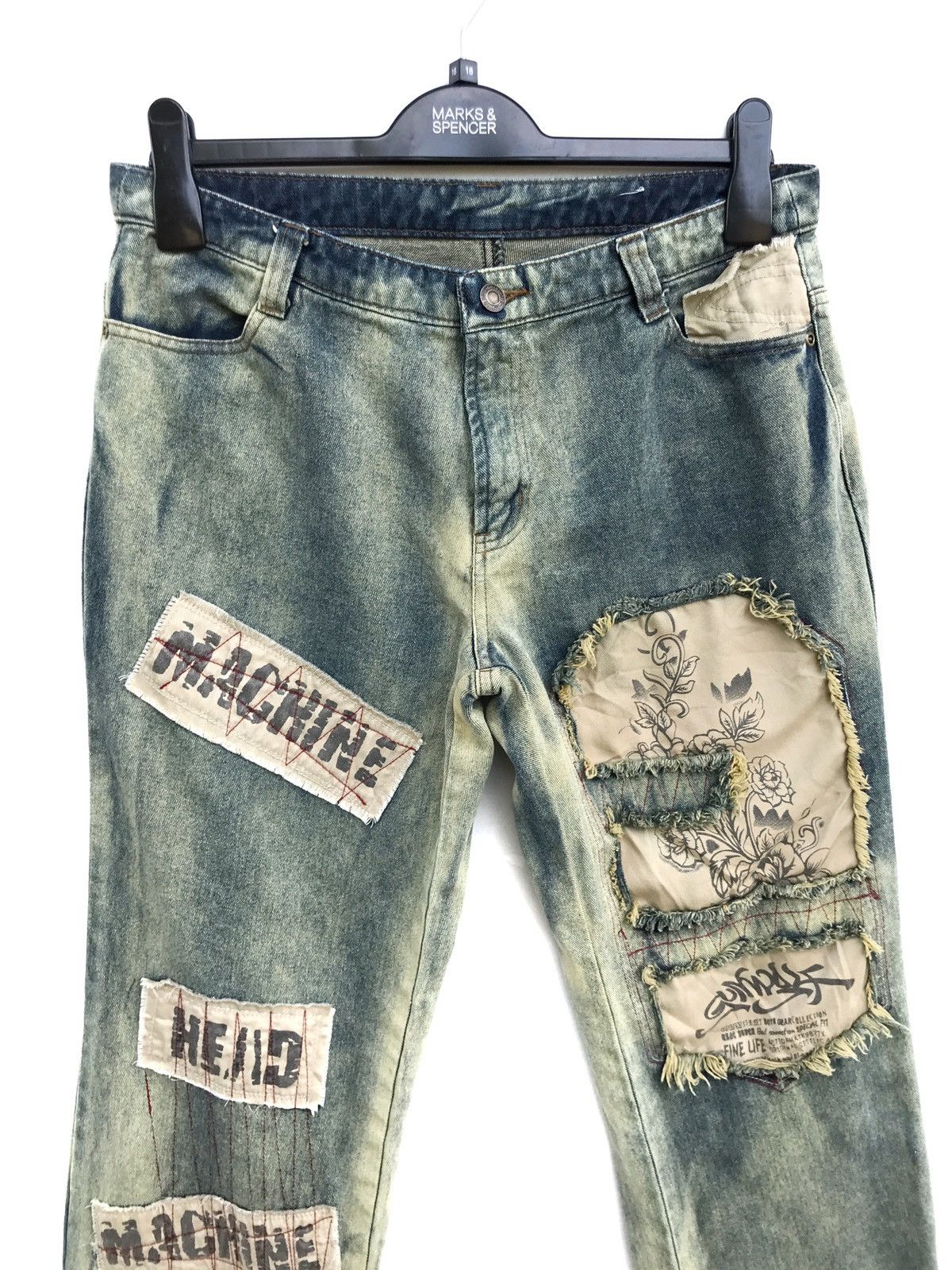 Japanese Brand Japanese Brand Gun Wolf Patchwork Distressed Kapital Style Size US 29 - 3 Thumbnail