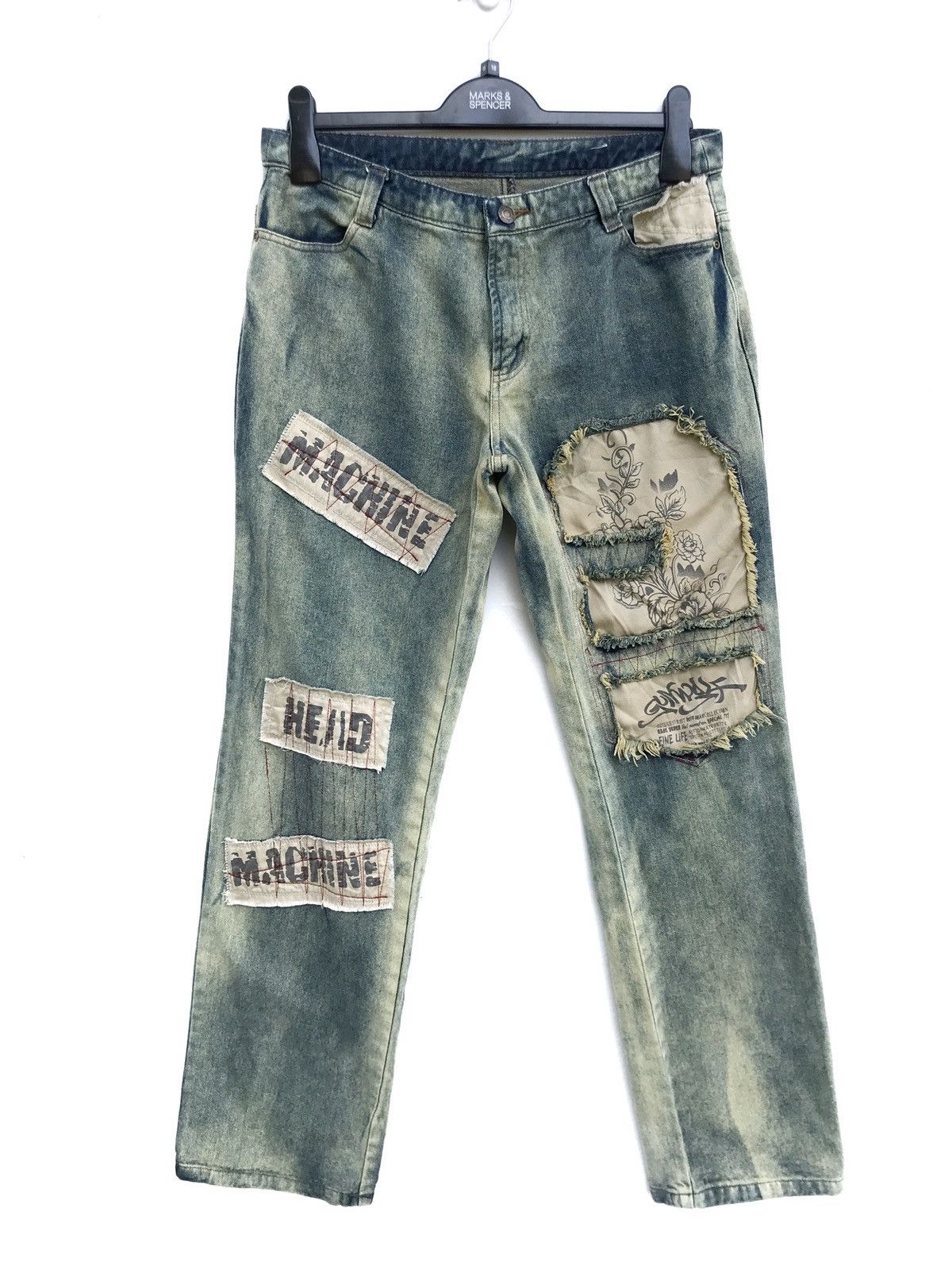 Japanese Brand Japanese Brand Gun Wolf Patchwork Distressed Kapital Style Size US 29 - 1 Thumbnail