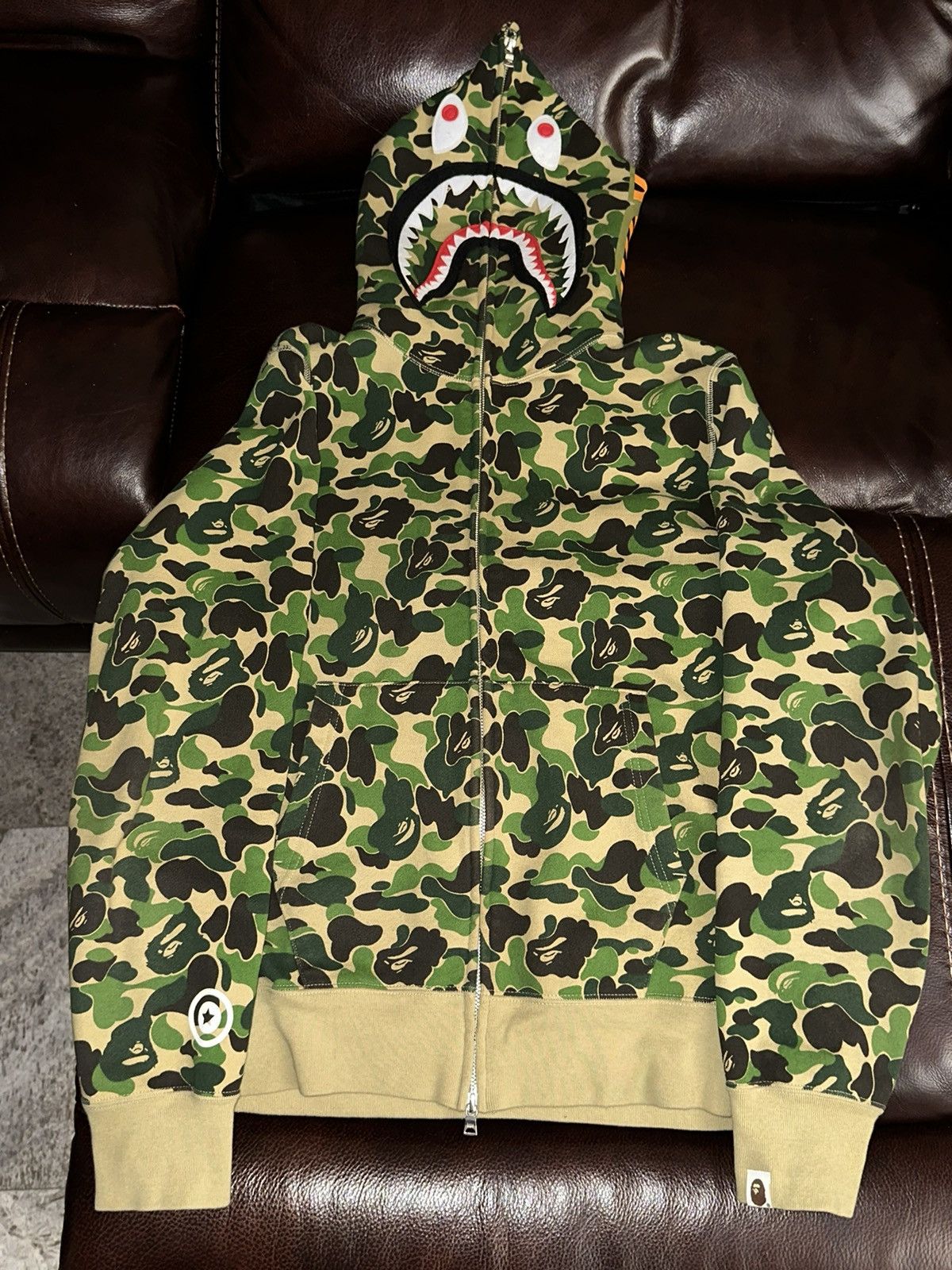 image of Bape Abc Camo Shark Full Zip Hoodie in Green, Men's (Size 2XL)