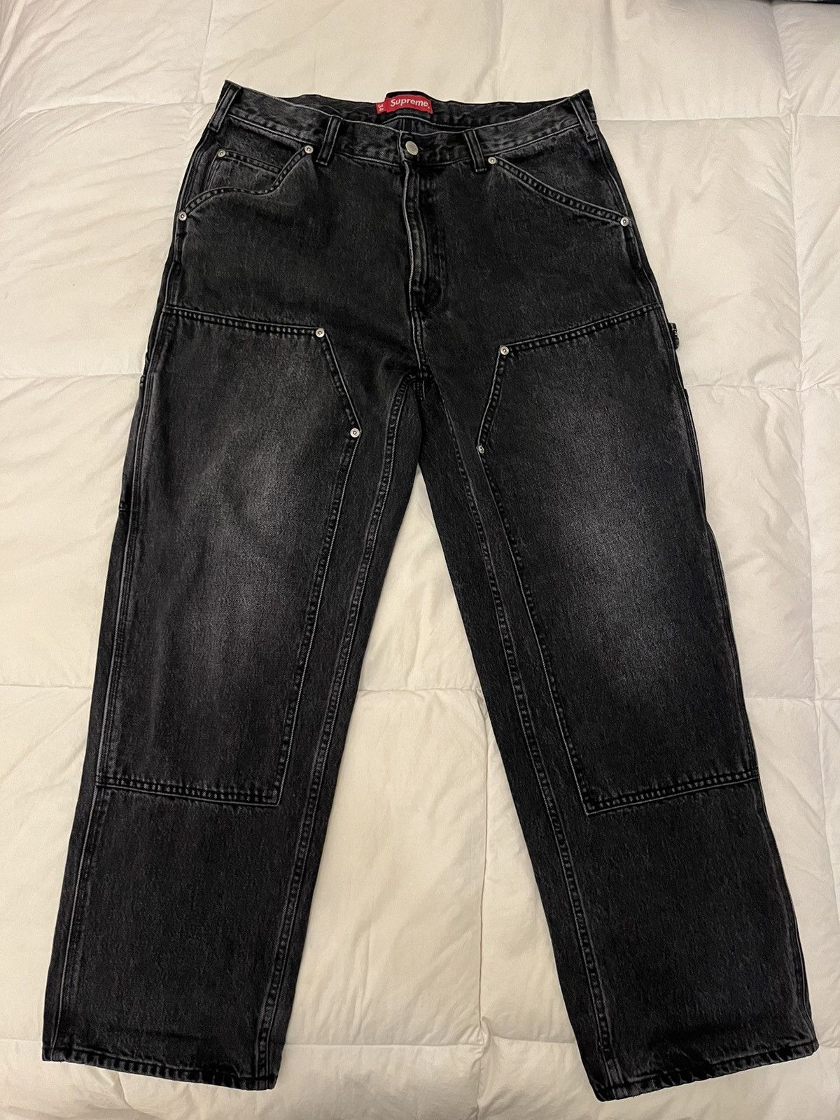 Supreme washed black double knee painter pants | Grailed