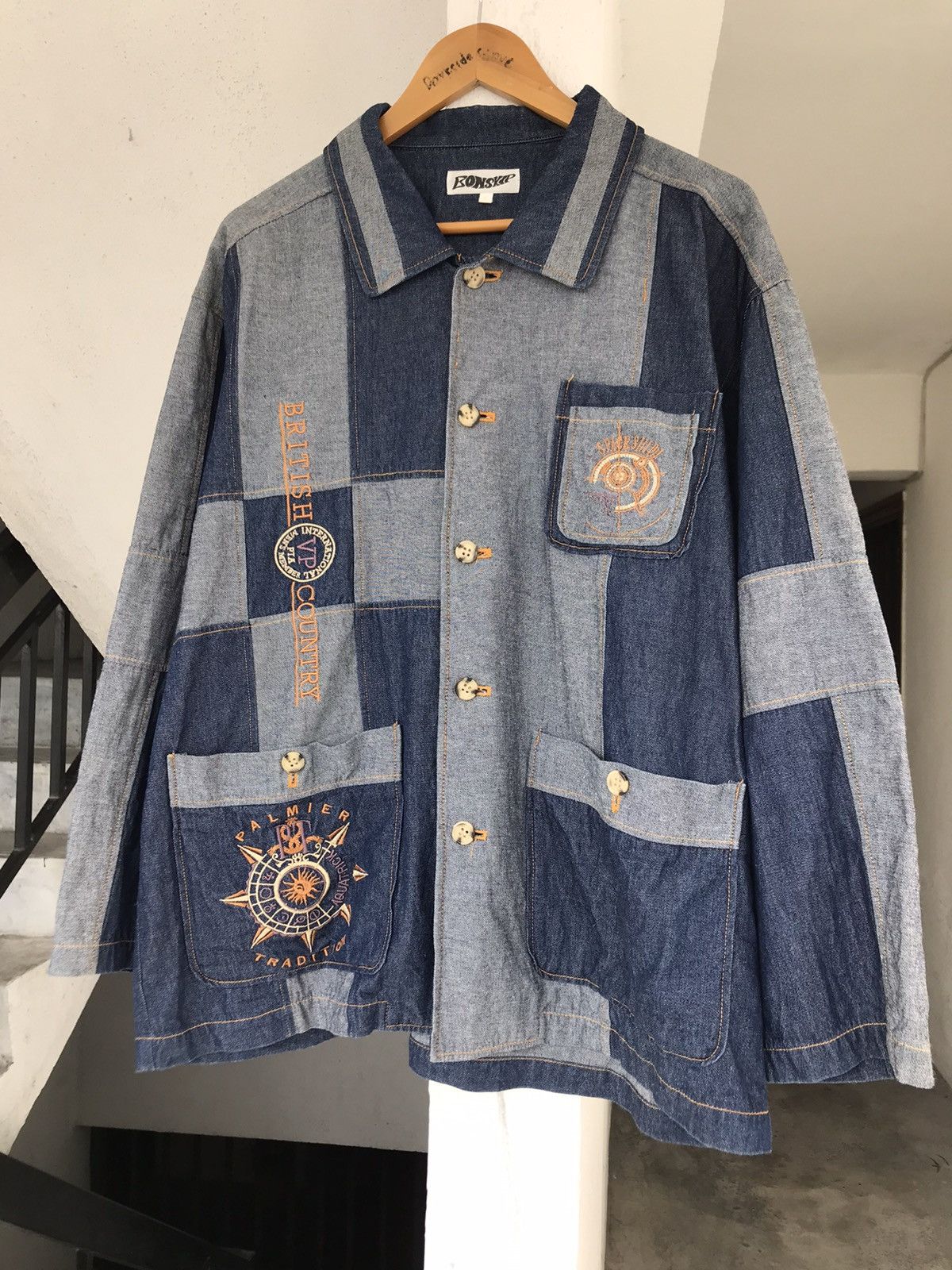 Japanese Brand 90s Bonskip Denim Patchwork Jacket Size US XL / EU 56 / 4 - 3 Thumbnail
