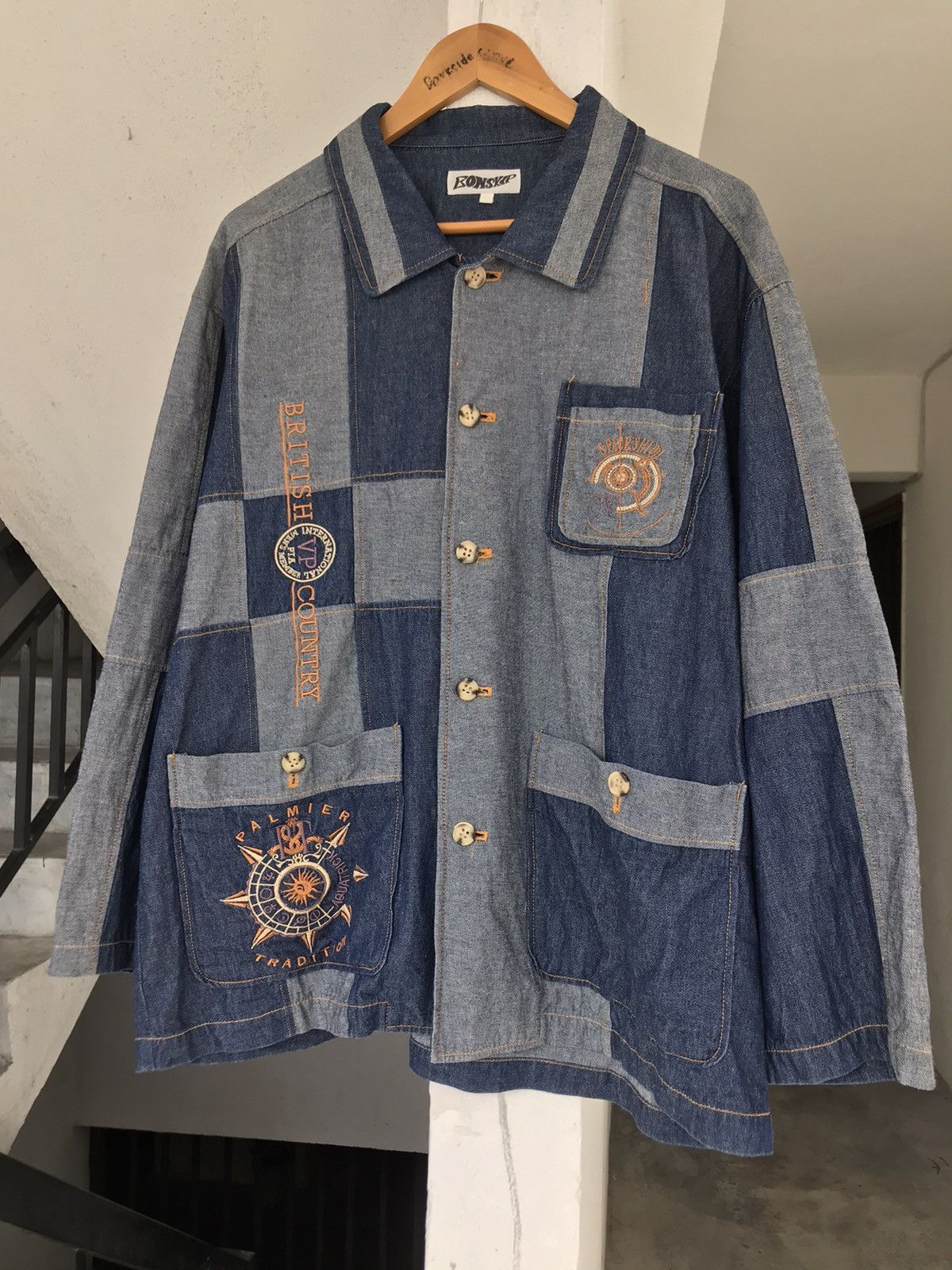 Japanese Brand 90s Bonskip Denim Patchwork Jacket Size US XL / EU 56 / 4 - 4 Thumbnail
