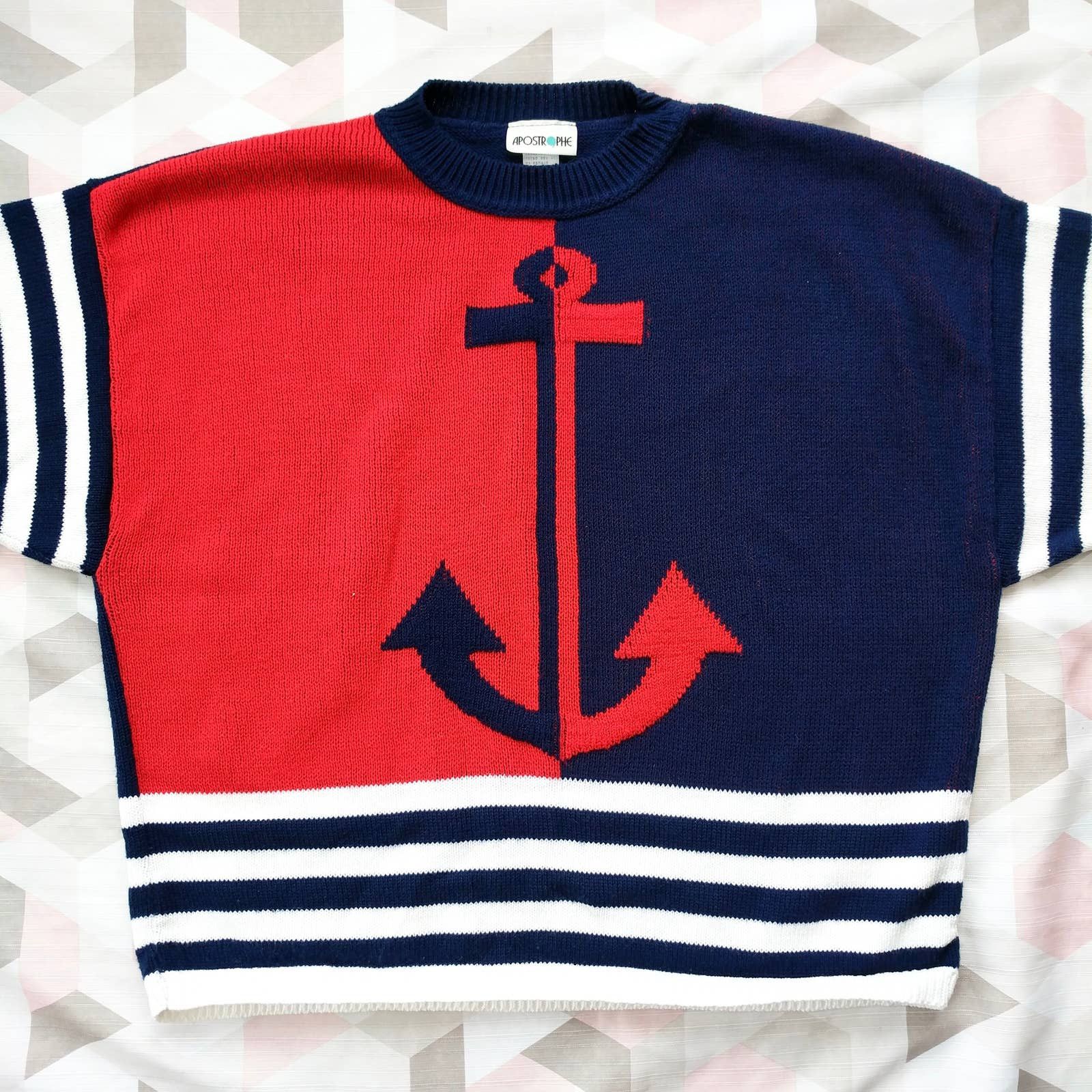 Vintage Vintage Apostrophe Nautical Anchor Stripe Knit Sweater Size US XL / EU 56 / 4 - 2 Thumbnail
