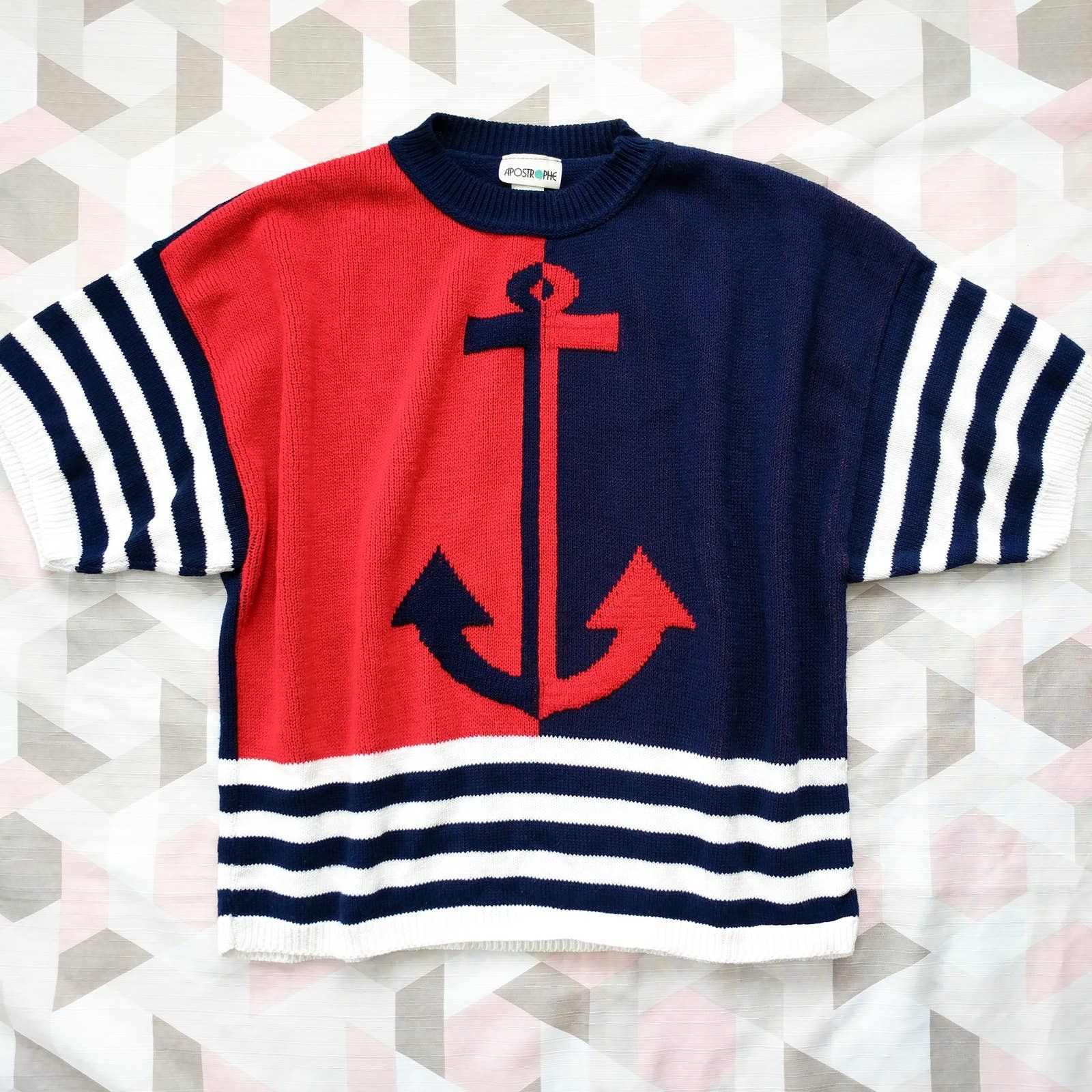 Vintage Vintage Apostrophe Nautical Anchor Stripe Knit Sweater Size US XL / EU 56 / 4 - 1 Thumbnail