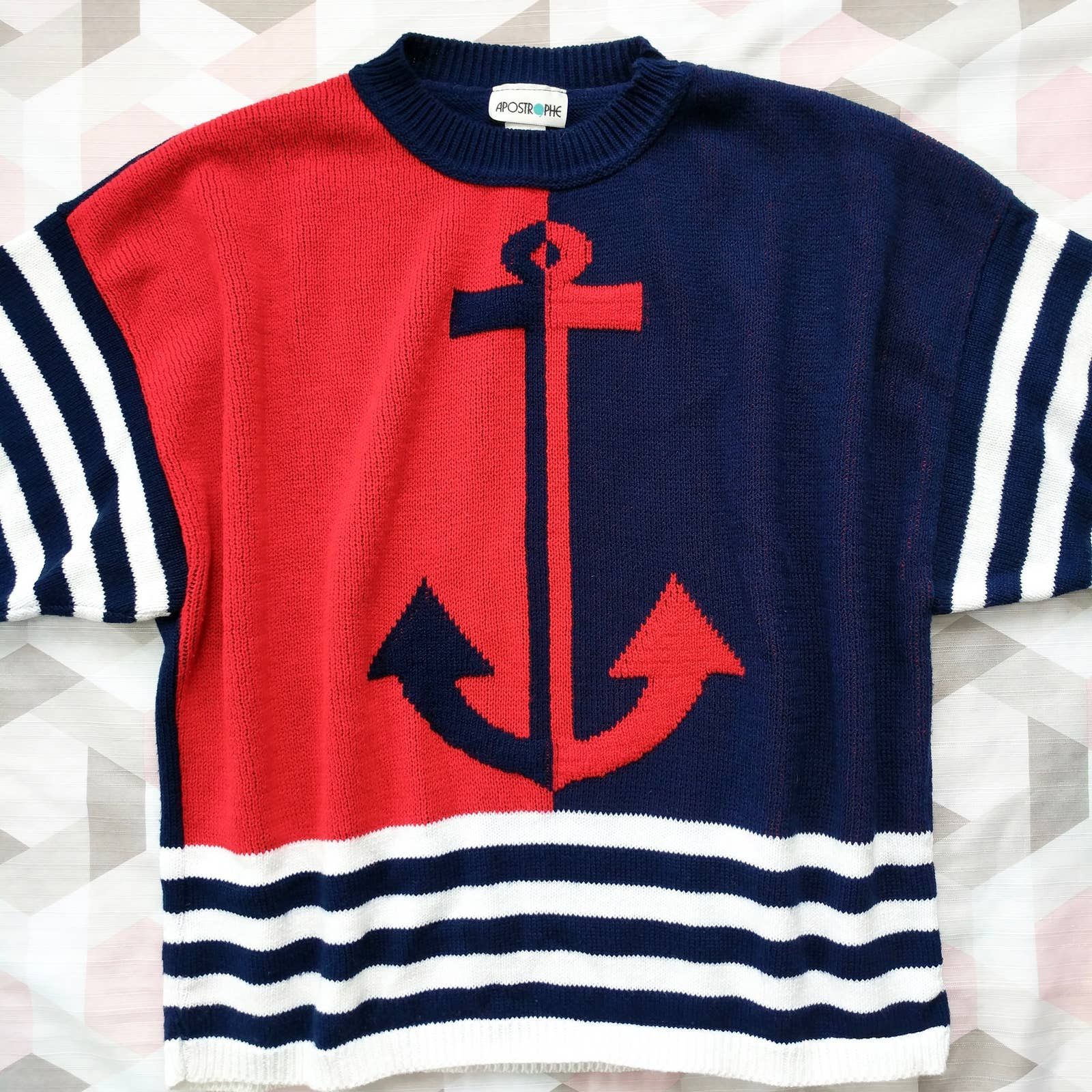 Vintage Vintage Apostrophe Nautical Anchor Stripe Knit Sweater Size US XL / EU 56 / 4 - 6 Thumbnail