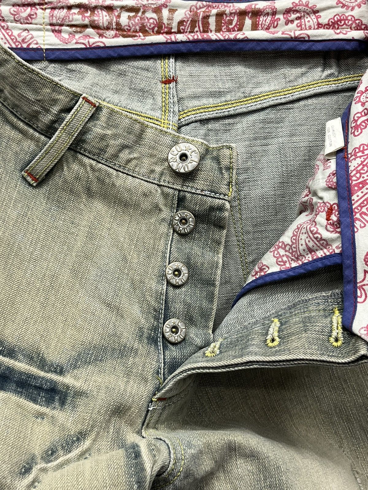 Vintage DOPE💥COCOLULU Distressed Greenish Blue Light Wash Sun Faded Size US 31 - 8 Thumbnail