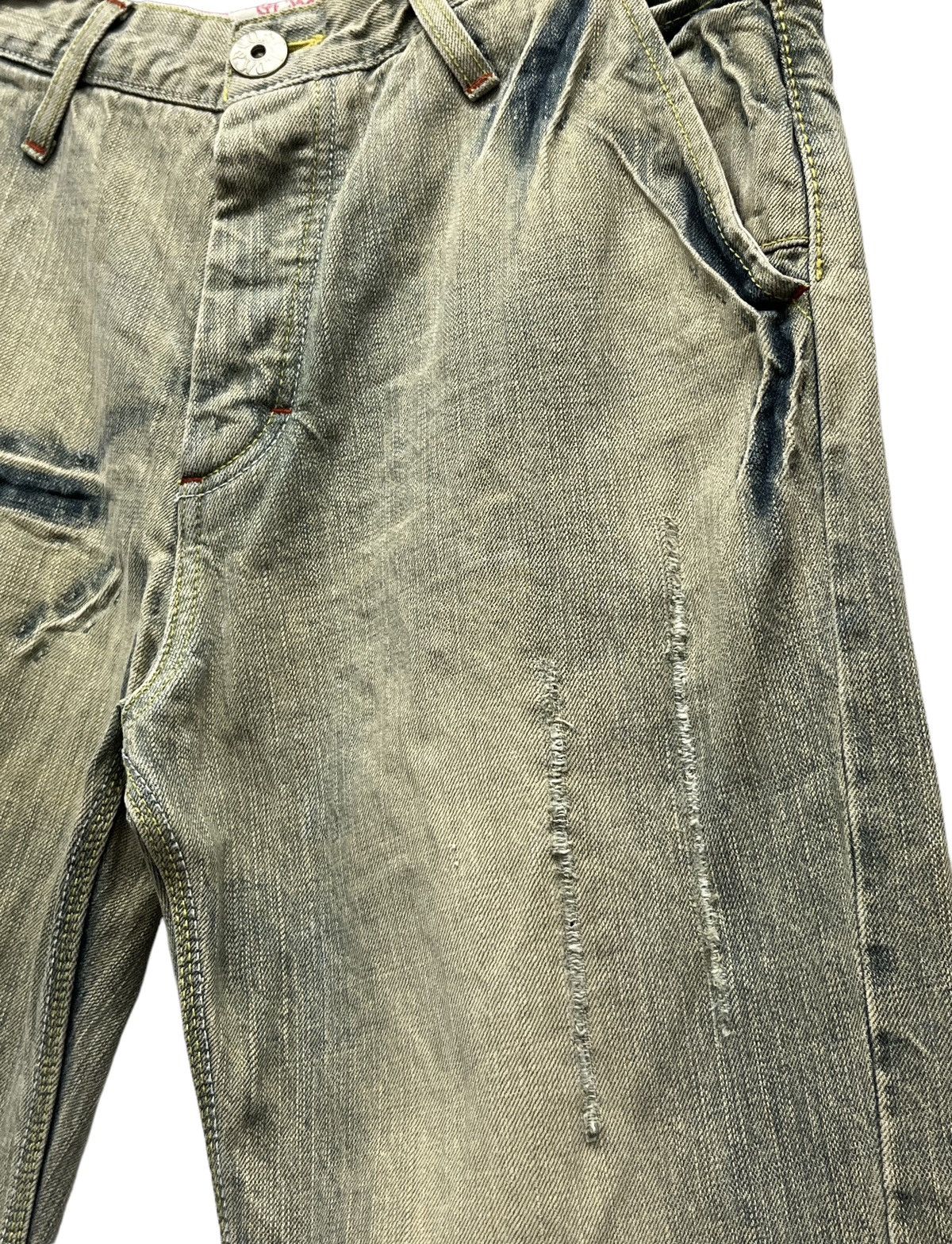 Vintage DOPE💥COCOLULU Distressed Greenish Blue Light Wash Sun Faded Size US 31 - 6 Thumbnail