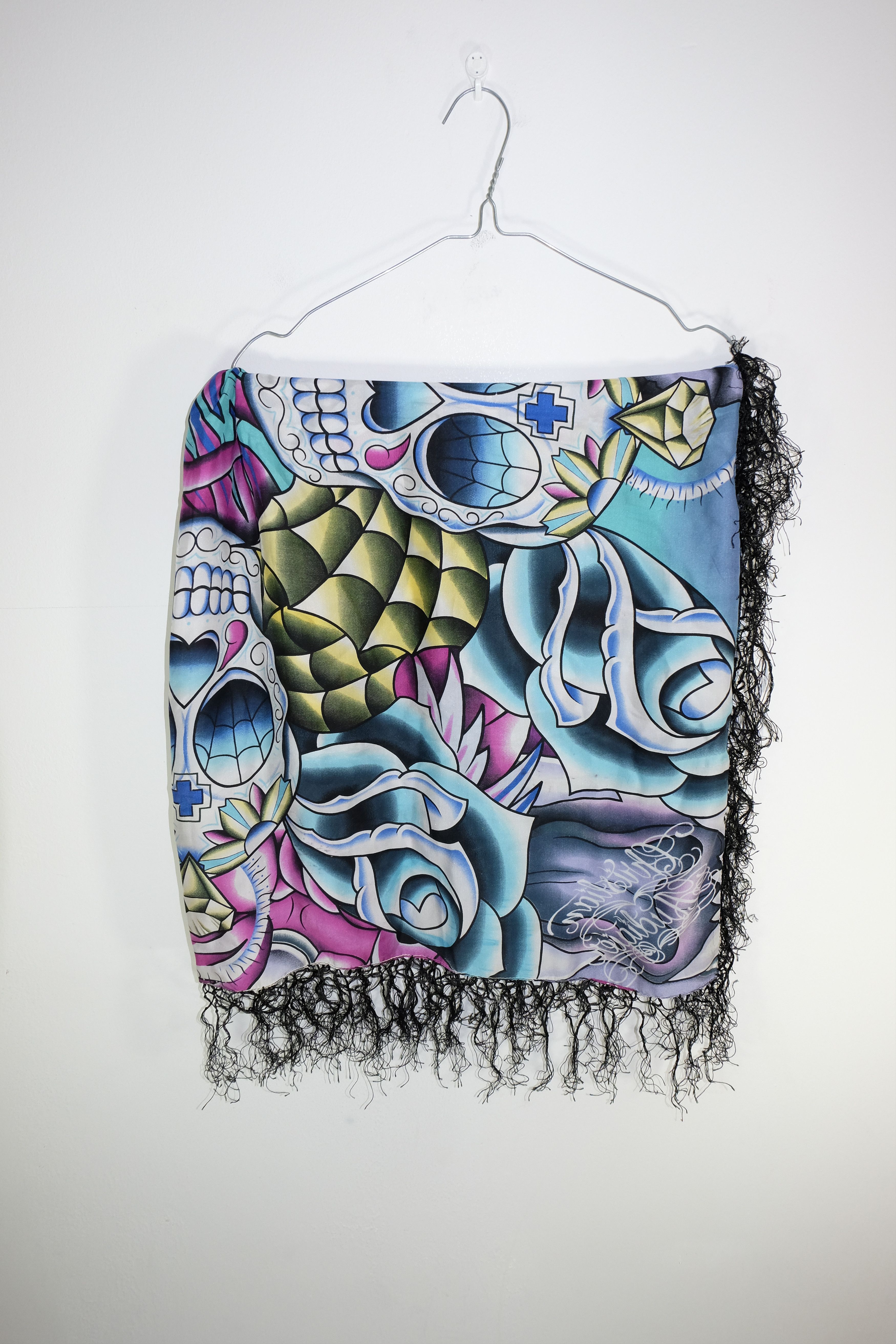 Christian Audigier × Ed Hardy 100% Silk Shawl Mexican Skull Tattoo Theme Size ONE SIZE - 1 Thumbnail