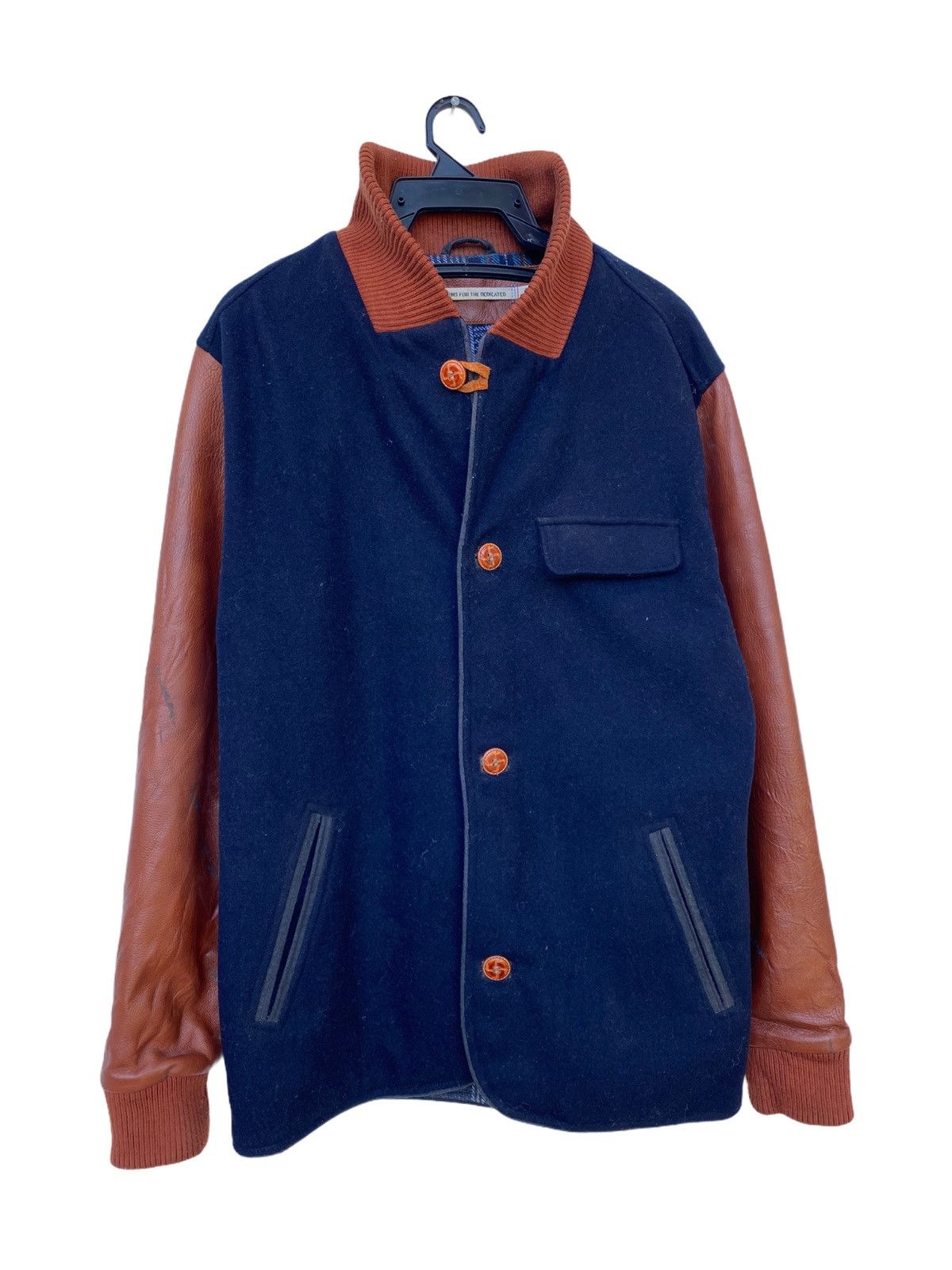 image of Uniforms For The Dedicated Uniform For The Dedicated Varsity Style Jacket in Dark Blue/Brown Leathe