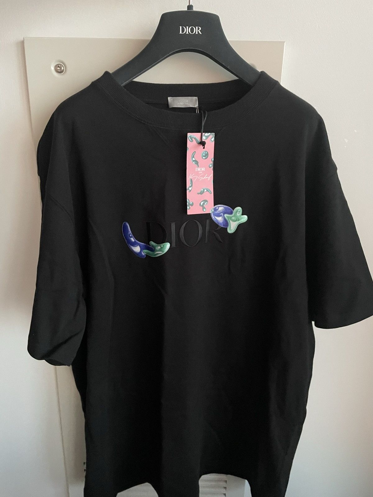 image of Super Runway Limited Edition Dior X Kenny Scharf Logo Tee in Black, Men's (Size XL)