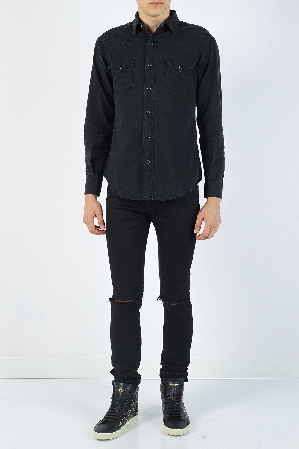 image of Saint Laurent Paris Saint Laurent Distressed Slim Jean in Black, Men's (Size 33)