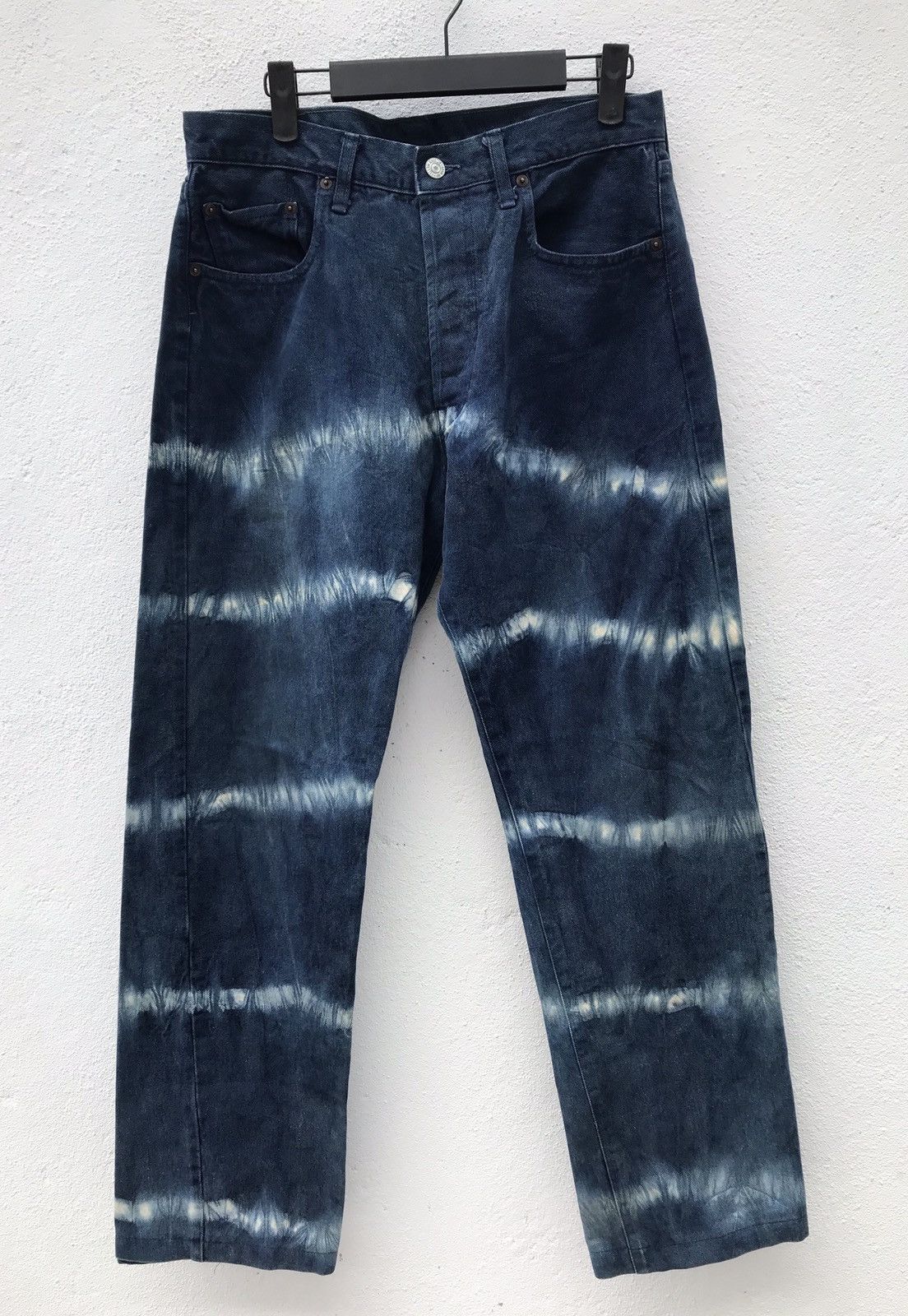 Japanese Brand Yellow Division Vest Tye Dye Striped Jeans Size US 31 - 1 Thumbnail