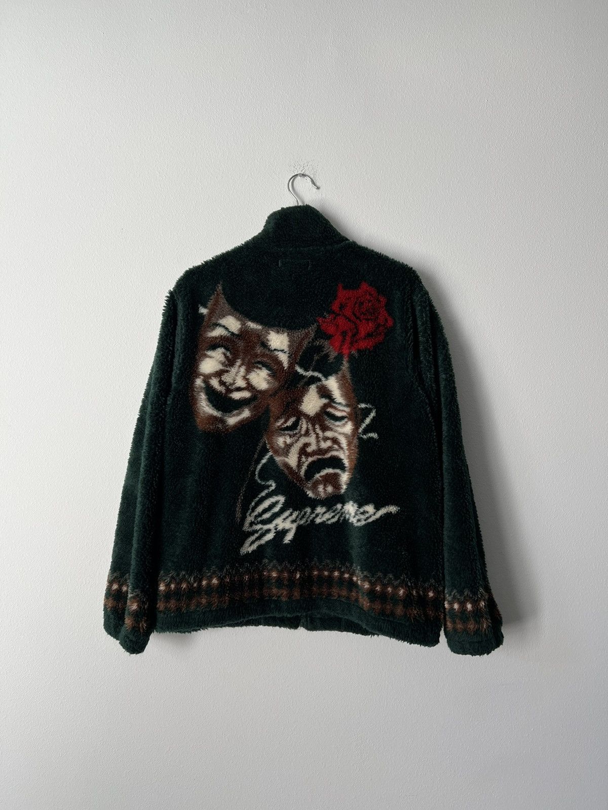 image of Supreme Drama Mask Fleece Zip Up Jacket in Green, Men's (Size Large)