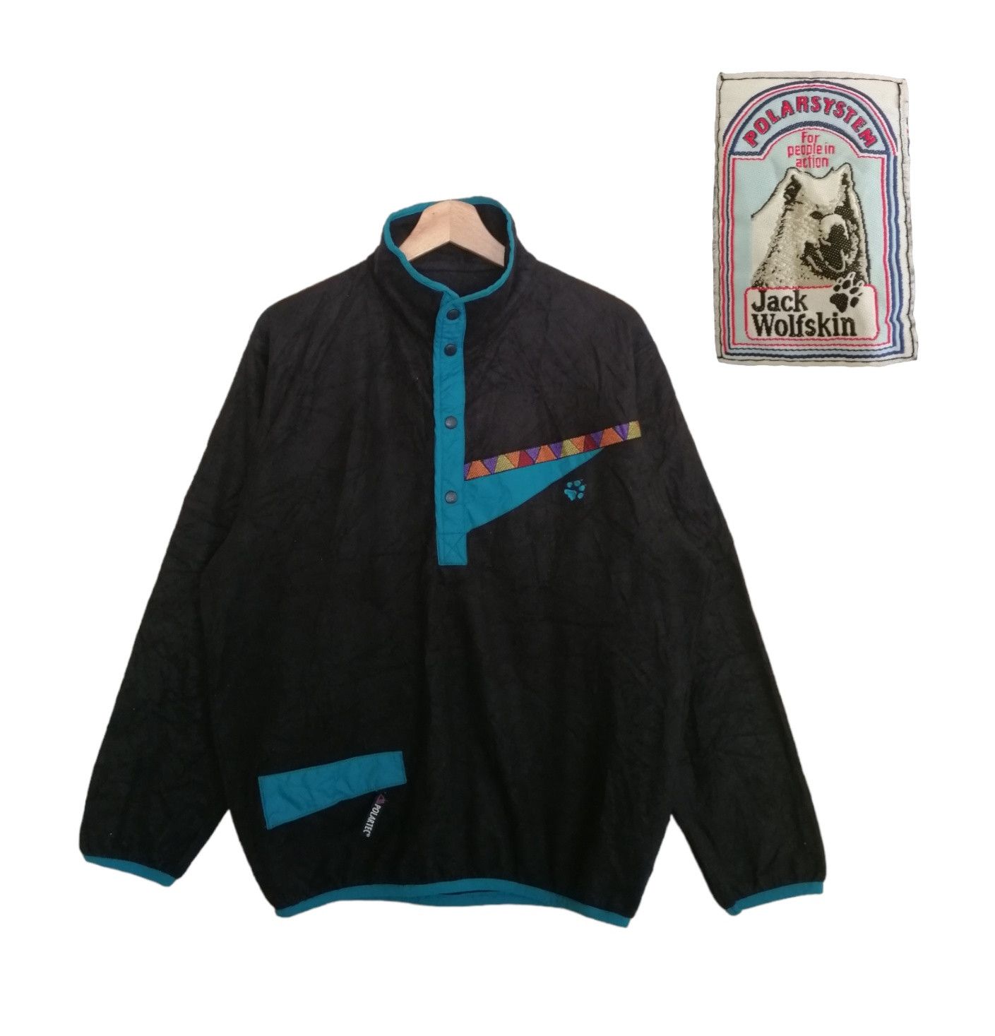 image of Jack Wolfskins x Polartec Vintage Jack Wolfskin Polartec Snap Button Jacket in Black (Size Medium)