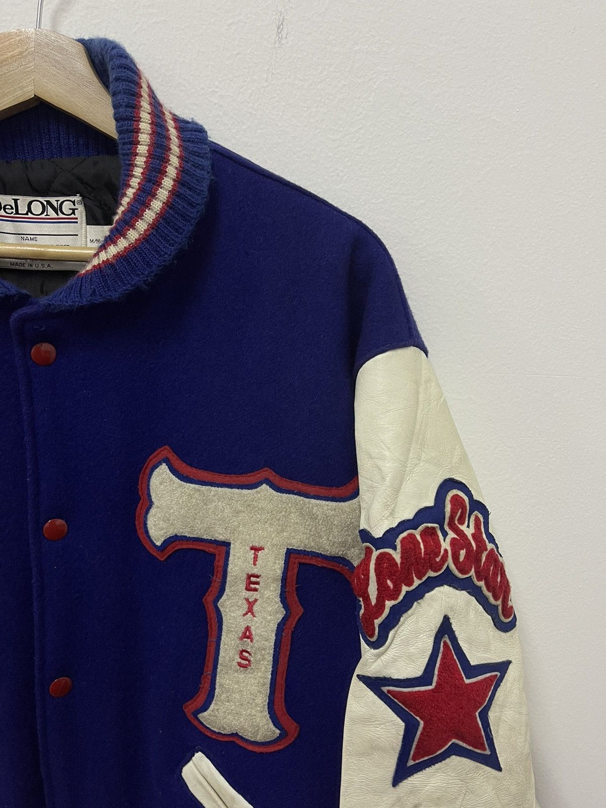Delong × Vintage Vintage 90s Leather Varsity American State Texas Arlington Size US M / EU 48-50 / 2 - 3 Thumbnail