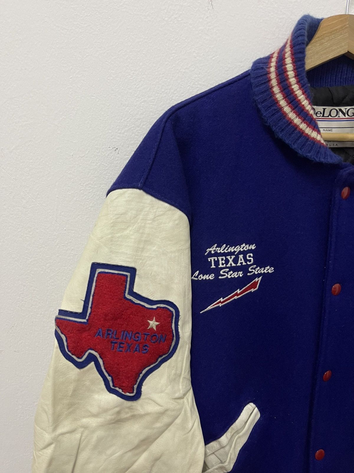 Delong × Vintage Vintage 90s Leather Varsity American State Texas Arlington Size US M / EU 48-50 / 2 - 2 Thumbnail