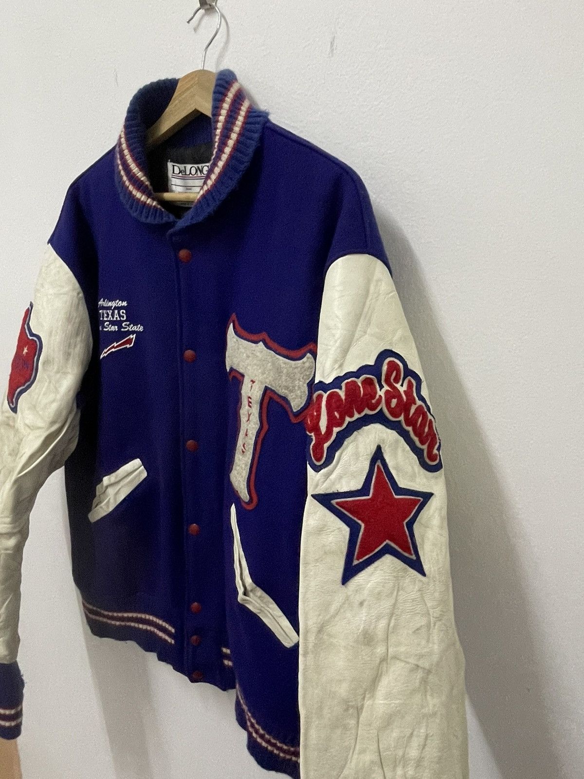 Delong × Vintage Vintage 90s Leather Varsity American State Texas Arlington Size US M / EU 48-50 / 2 - 6 Thumbnail