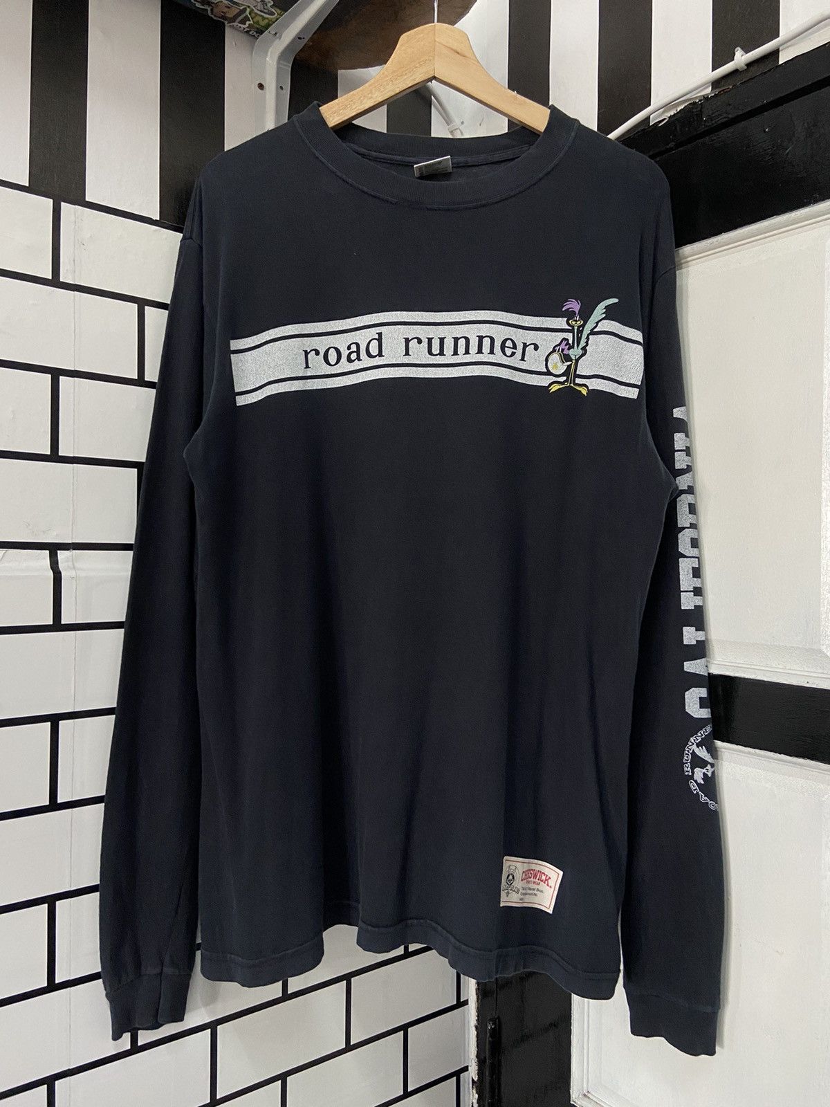 image of Vintage Cheswick Sugar Cane Road Runner Long Sleeve Tshirt in Faded Black, Men's (Size Large)