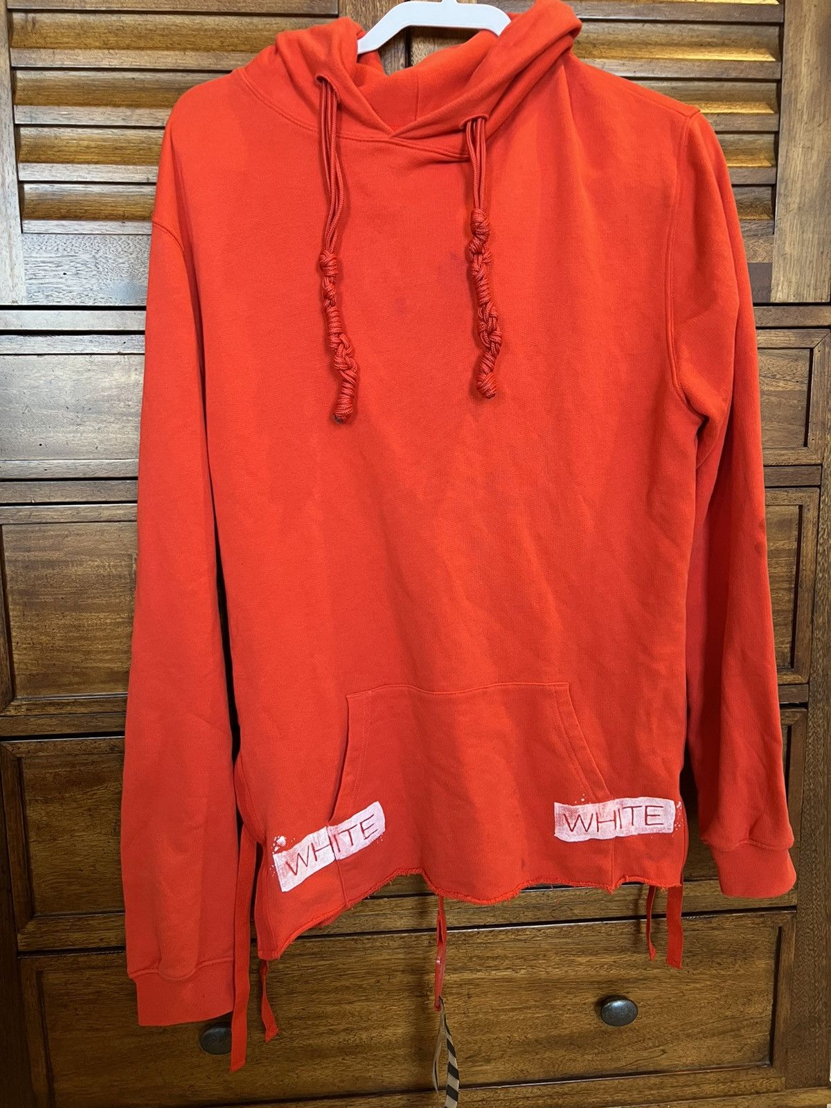 Red hoodie with white strings hotsell