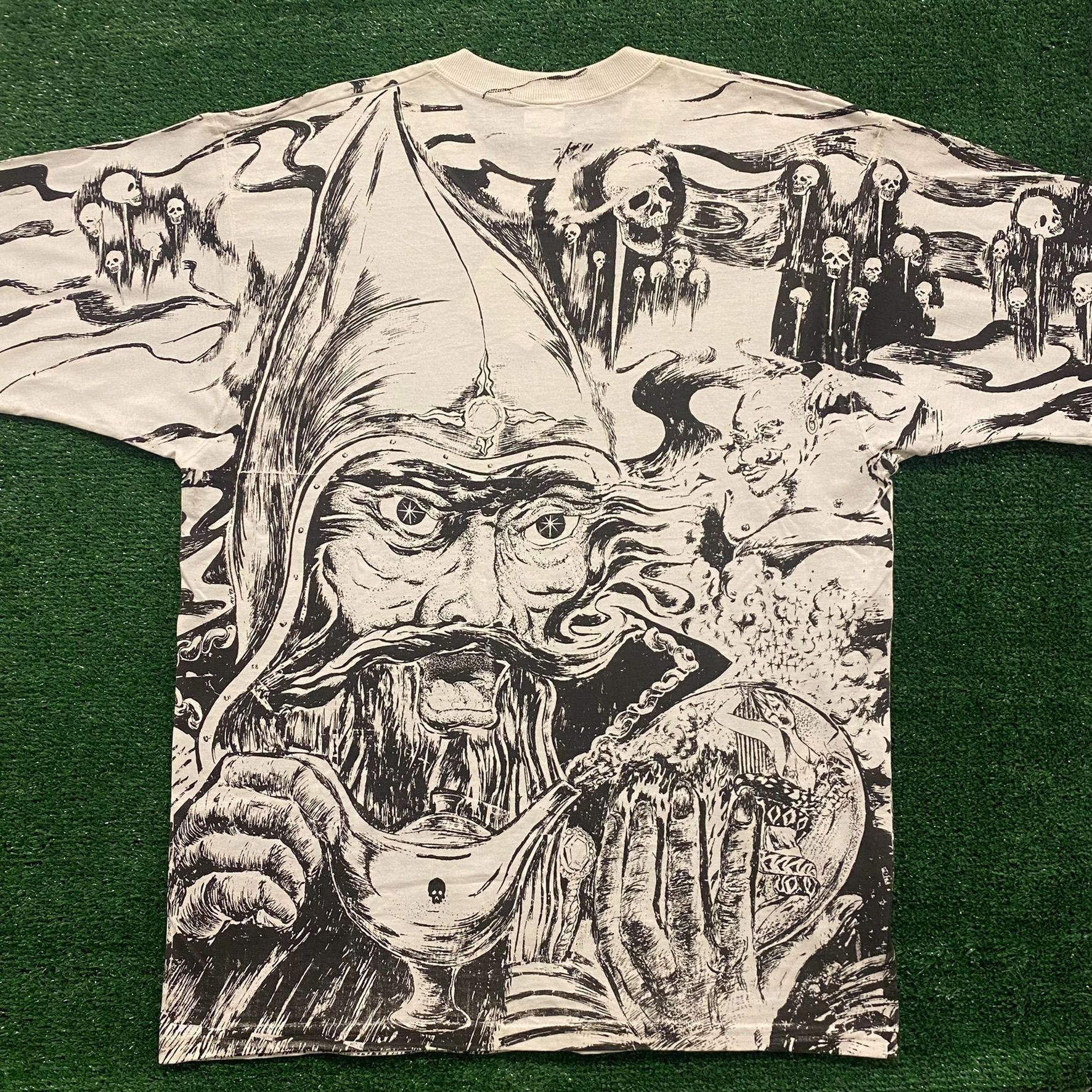 Vintage Crazy Vintage 90s Wizard Magic AOP Goth Punk T-Shirt Size US XL / EU 56 / 4 - 4 Thumbnail