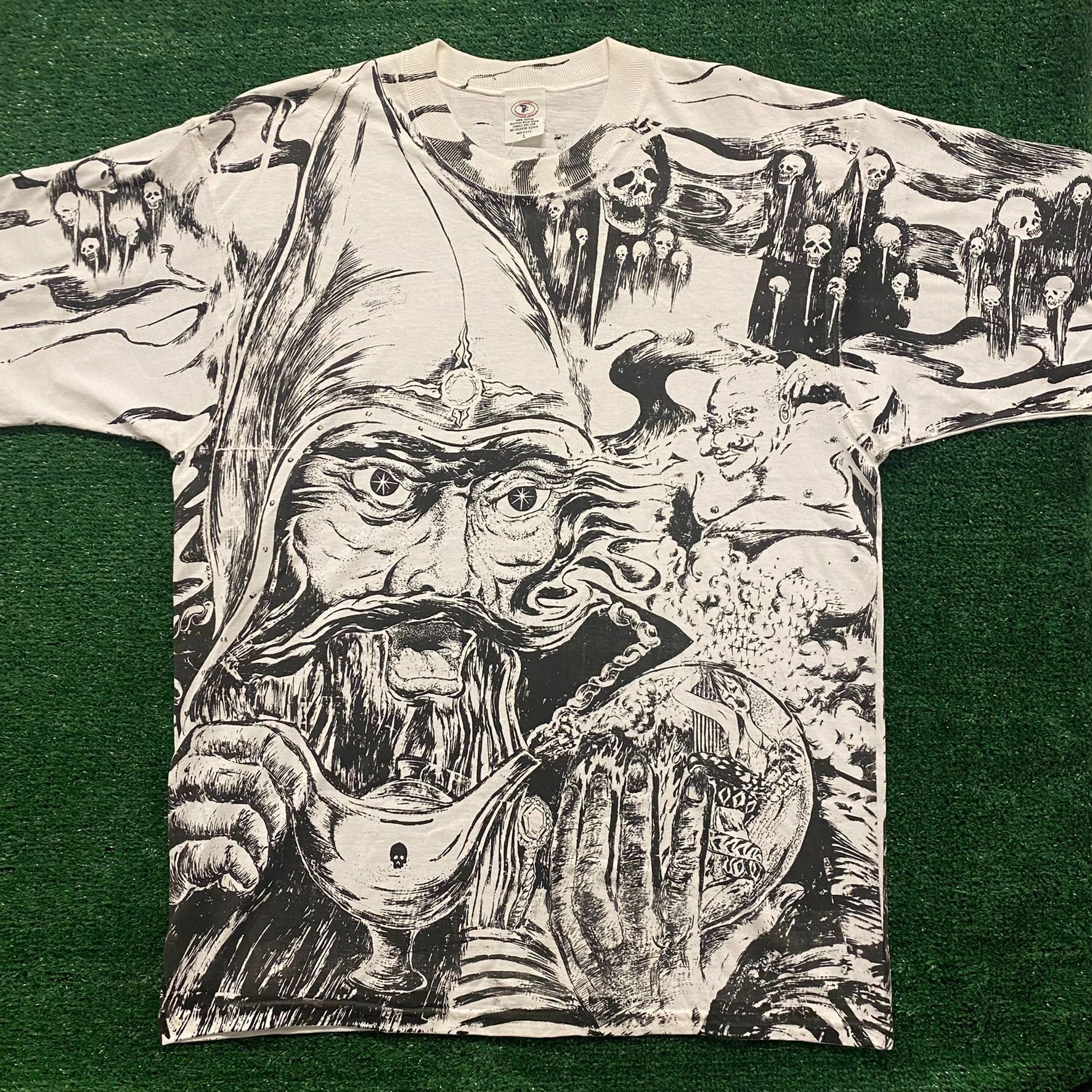 Vintage Crazy Vintage 90s Wizard Magic AOP Goth Punk T-Shirt Size US XL / EU 56 / 4 - 1 Thumbnail