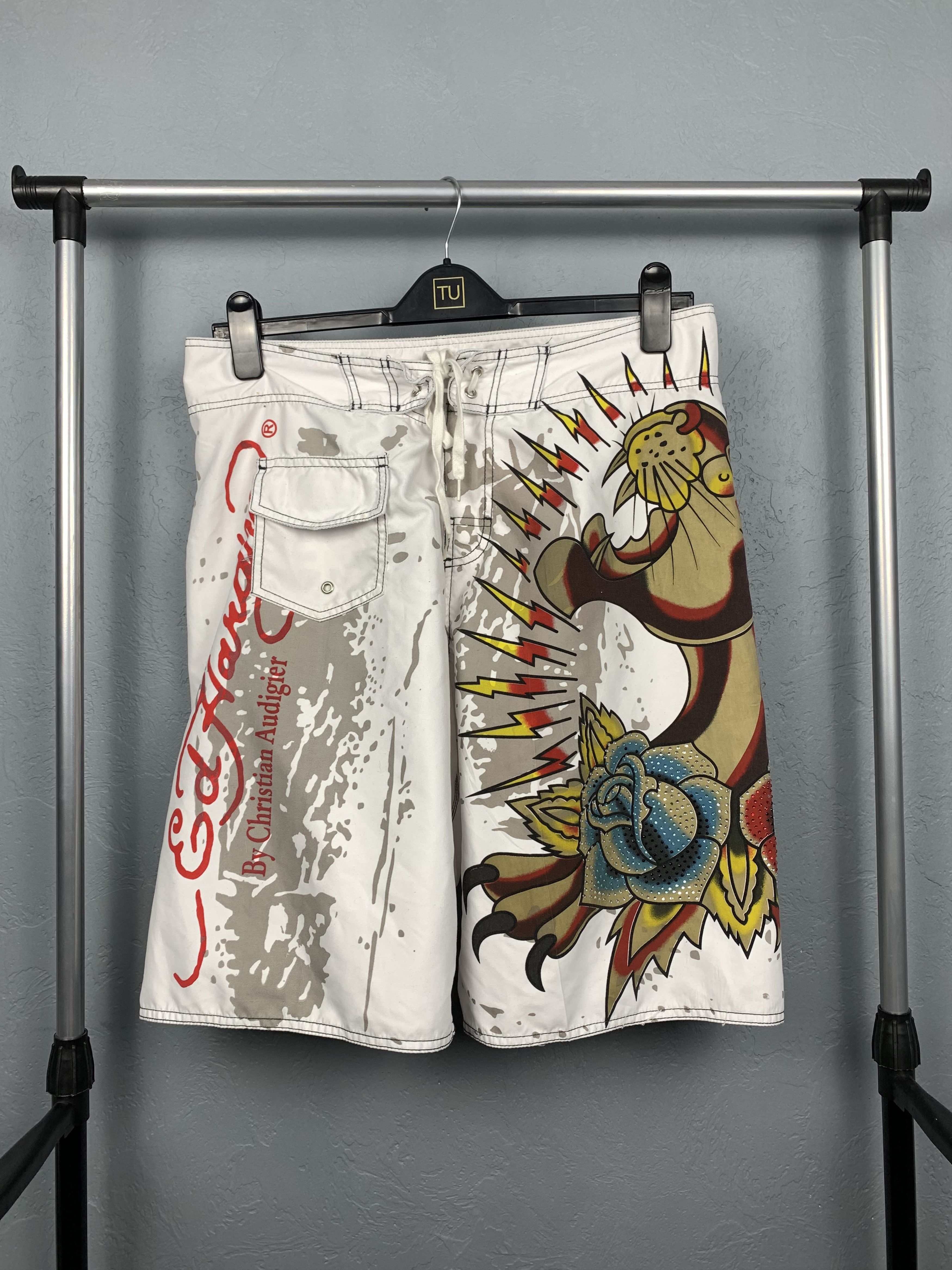 Christian Audigier × Ed Hardy × Vintage ED HARDY BY CHRISTIAN AUDIGIER Mens Shorts Size US 34 / EU 50 - 1 Thumbnail