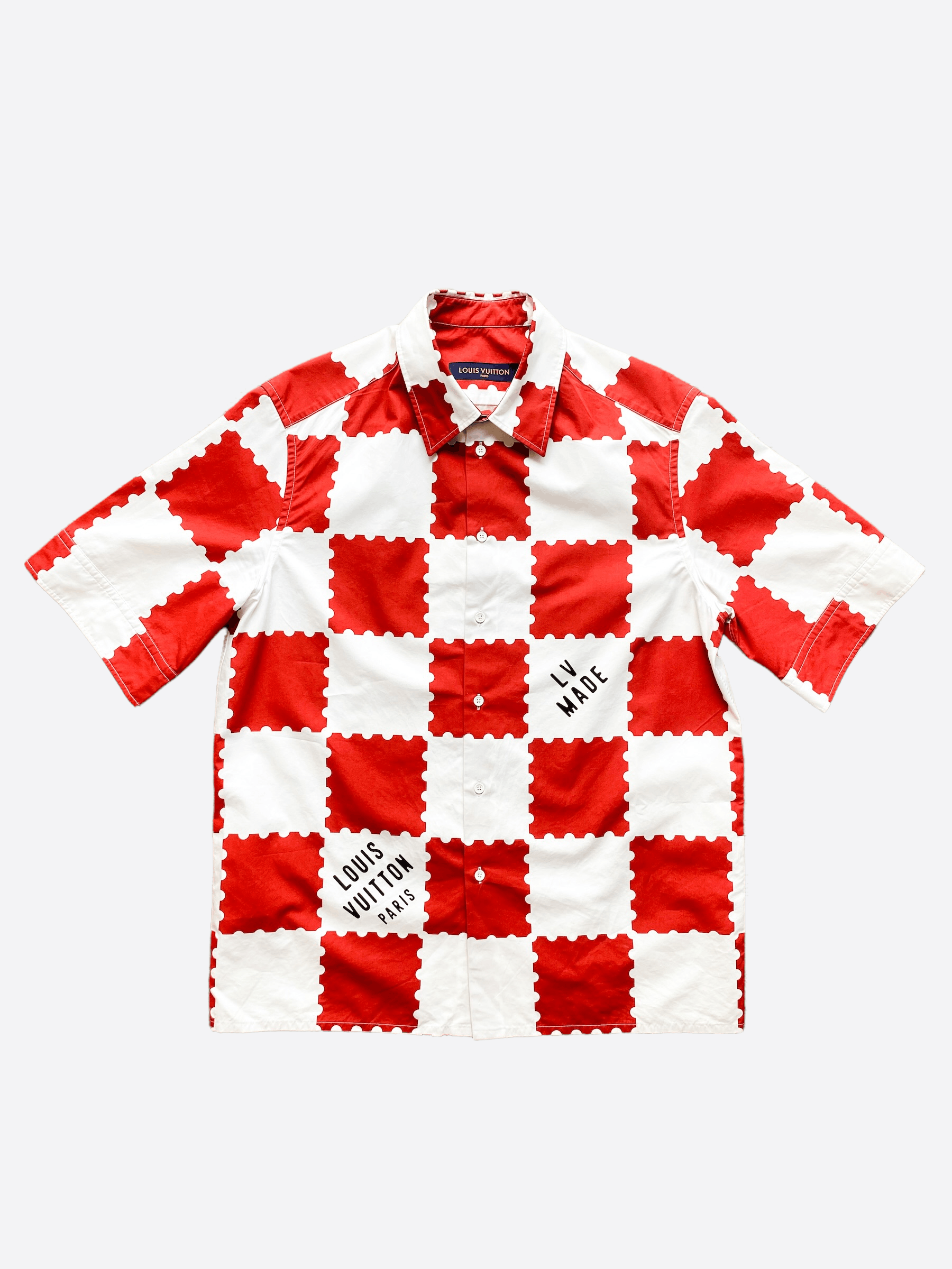 image of Louis Vuitton Nigo Red & White Checkered Button Up Shirt, Men's (Size Medium)