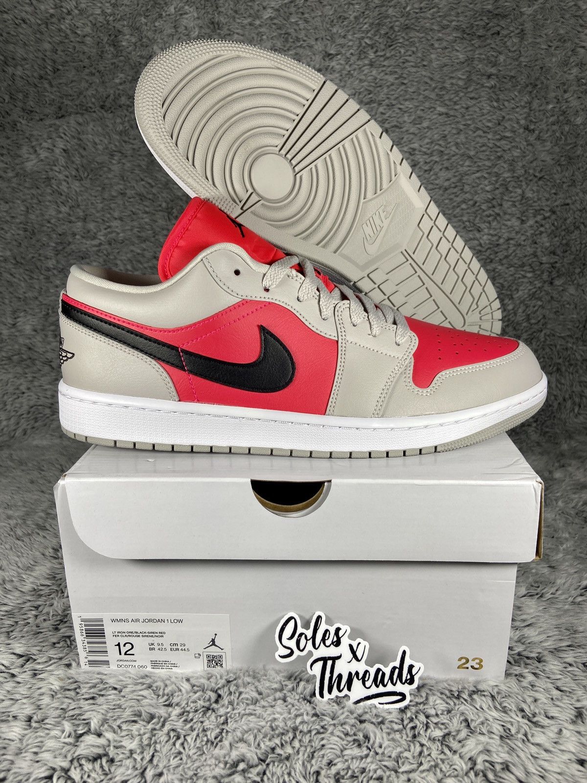Jordan Brand Air Jordan 1 Low 'Light Iron Ore Siren Red' Women Size 12 Size US 12 / EU 45 - 1 Thumbnail