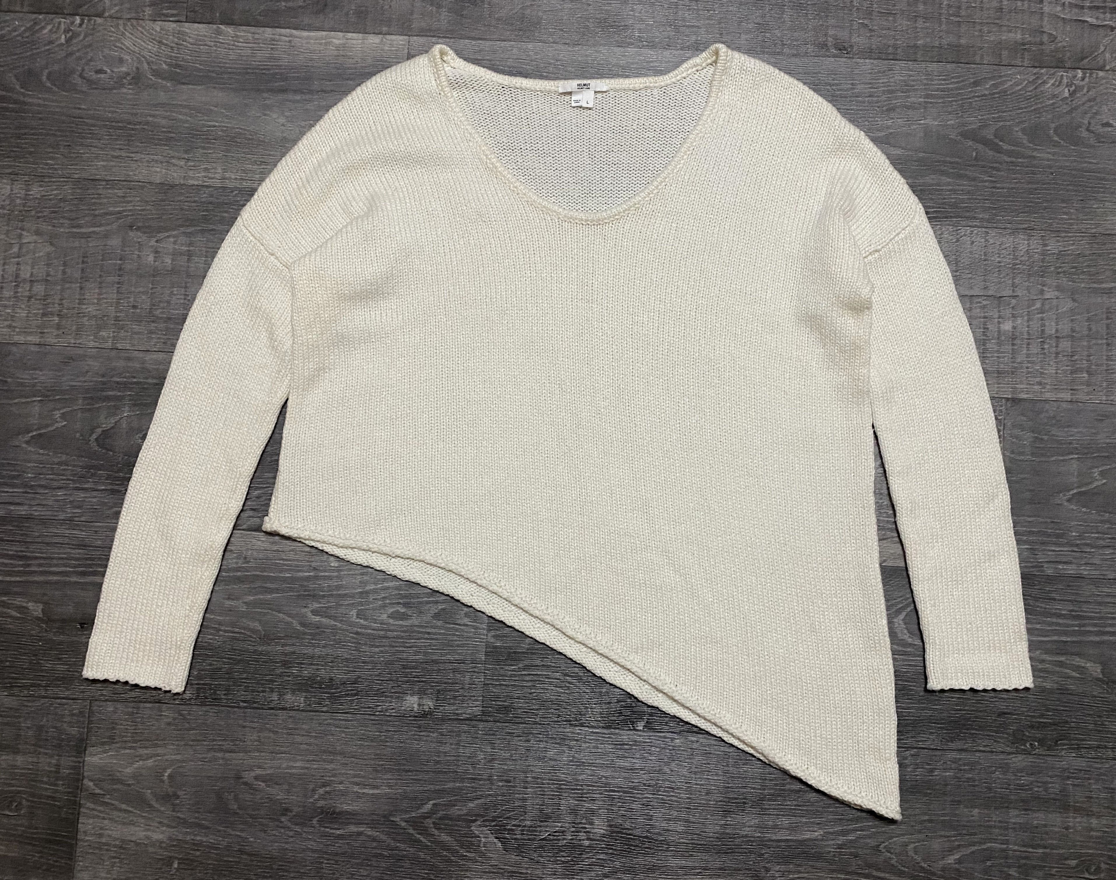 Helmut Lang Womens Helmut Lang White Asymmetric Mesh Heavy Knit Sweater Size L / US 10 / IT 46 - 2 Thumbnail