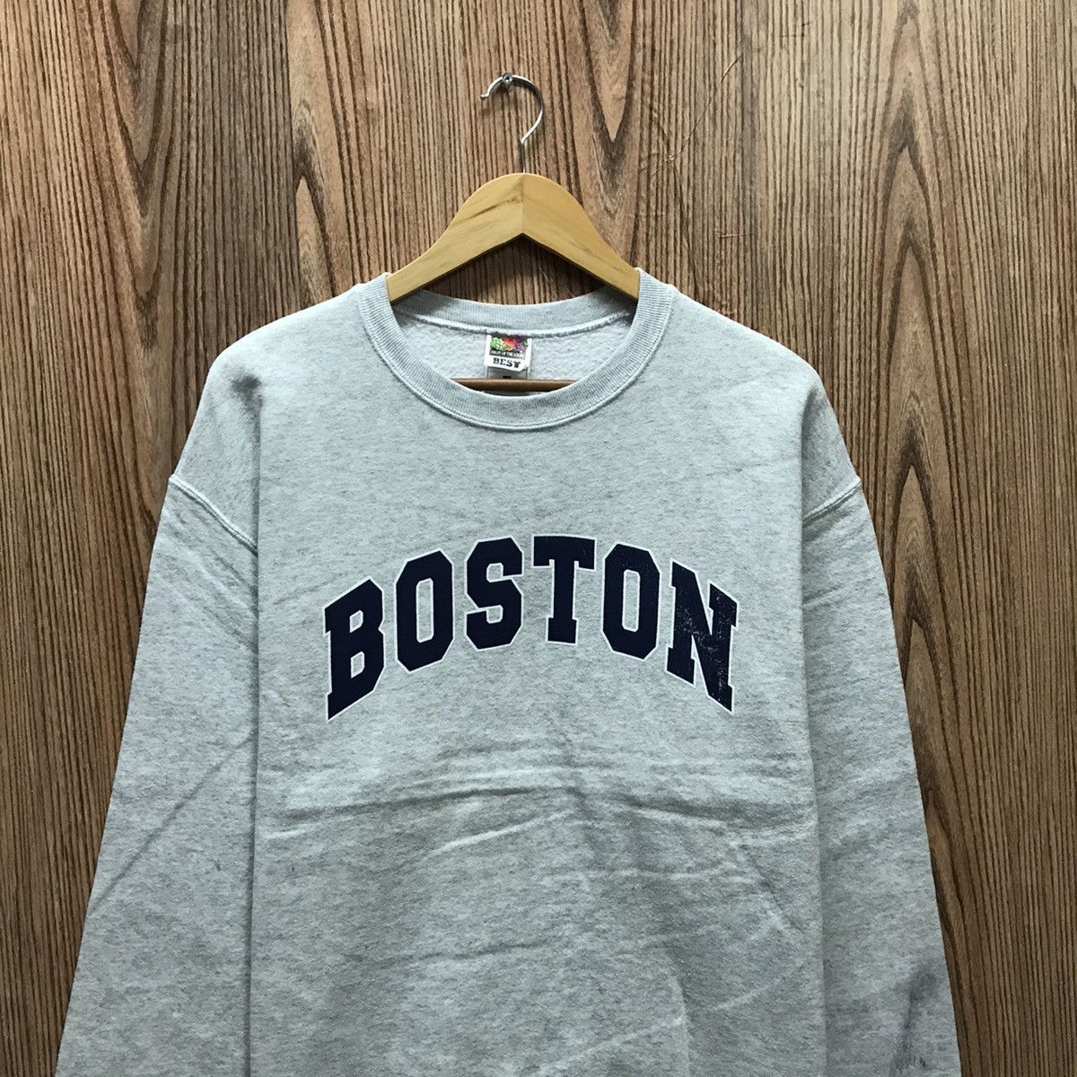 Fruit Of The Loom × Vintage Vintage Boston Sweatshirt Spellout Boston Crew Neck Size US M / EU 48-50 / 2 - 2 Thumbnail