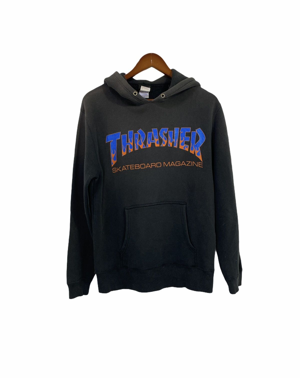 image of Vintage Thrasher Hoodies Flame Logo Design Skate Style in Black, Men's (Size Medium)