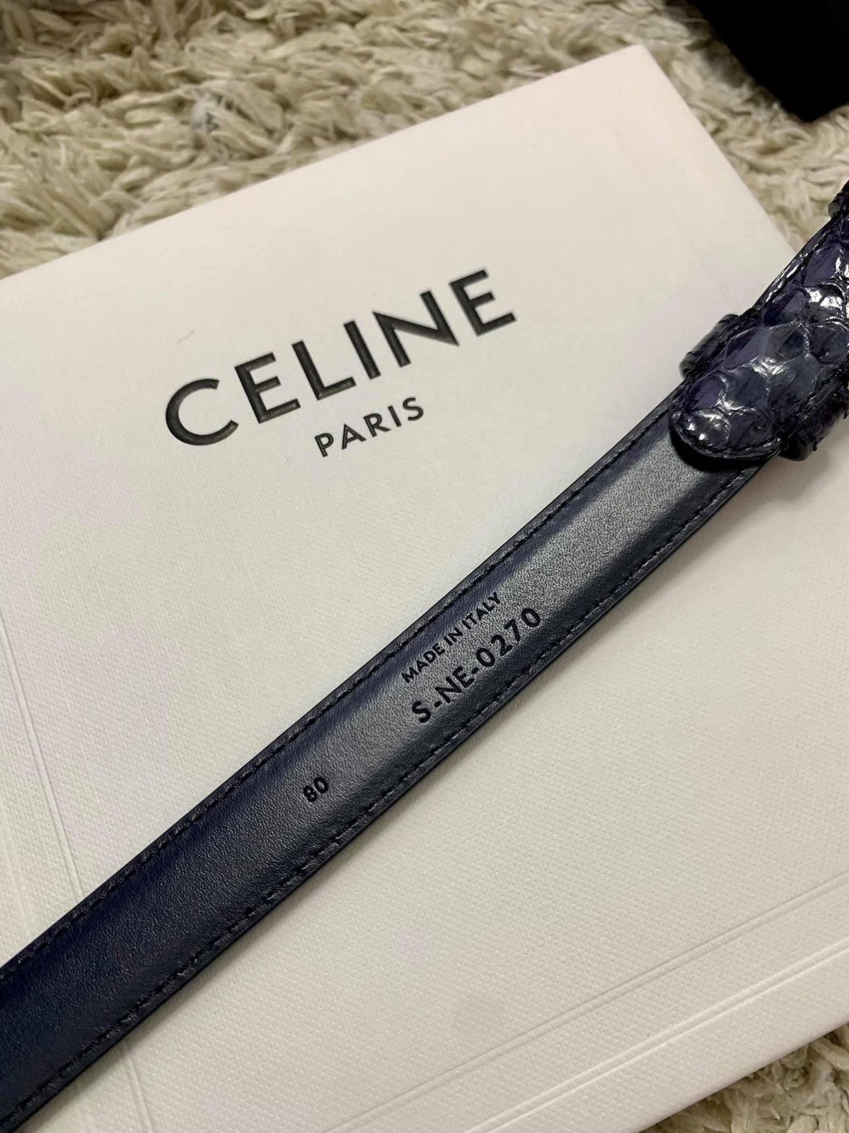 Celine × Hedi Slimane SS20 Navy Rounded Buckle Watersnake Belt sz80 Size 30 - 5 Thumbnail