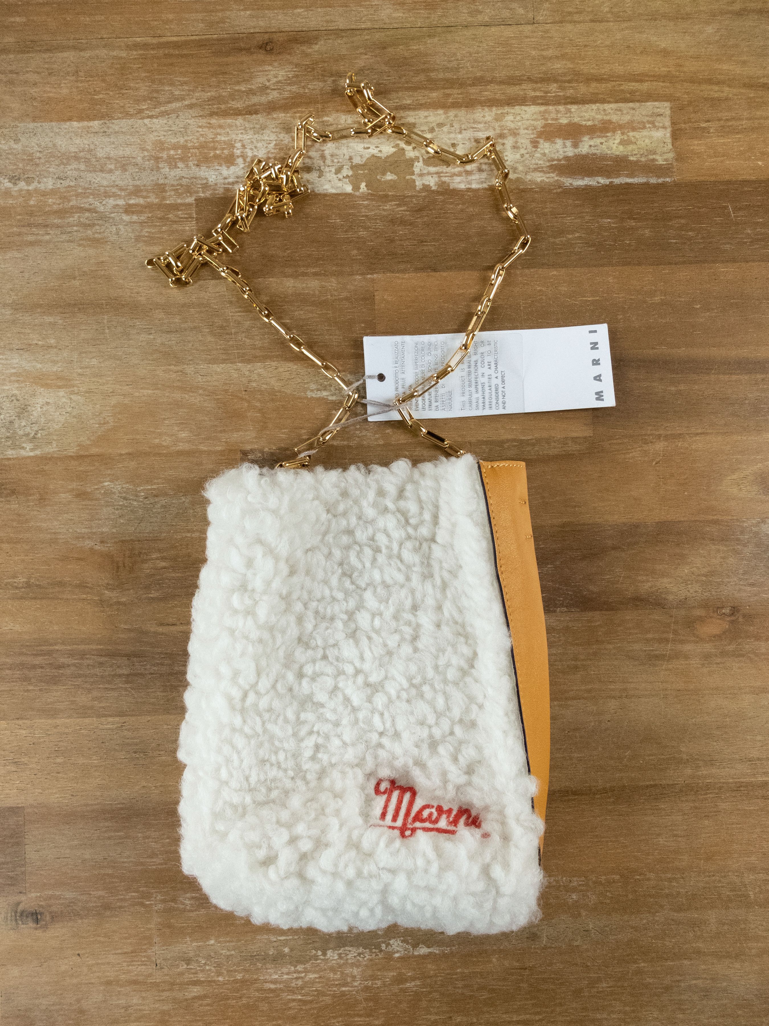 Marni MARNI Museo Nano white yellow shearling chain shoulder bag Size ONE SIZE - 6 Thumbnail