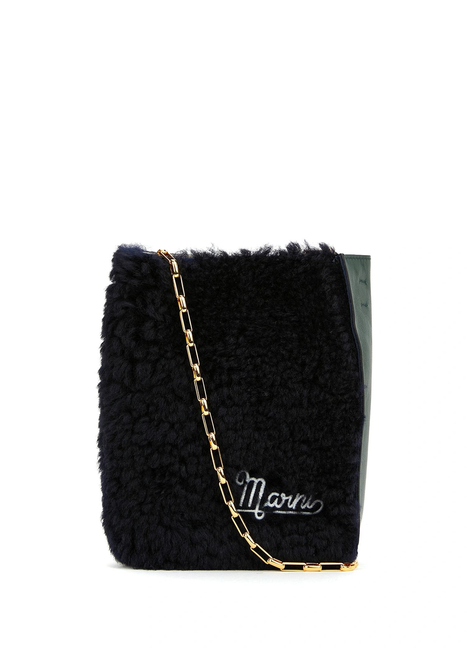 Marni MARNI Museo Nano black green shearling chain shoulder bag Size ONE SIZE - 1 Thumbnail