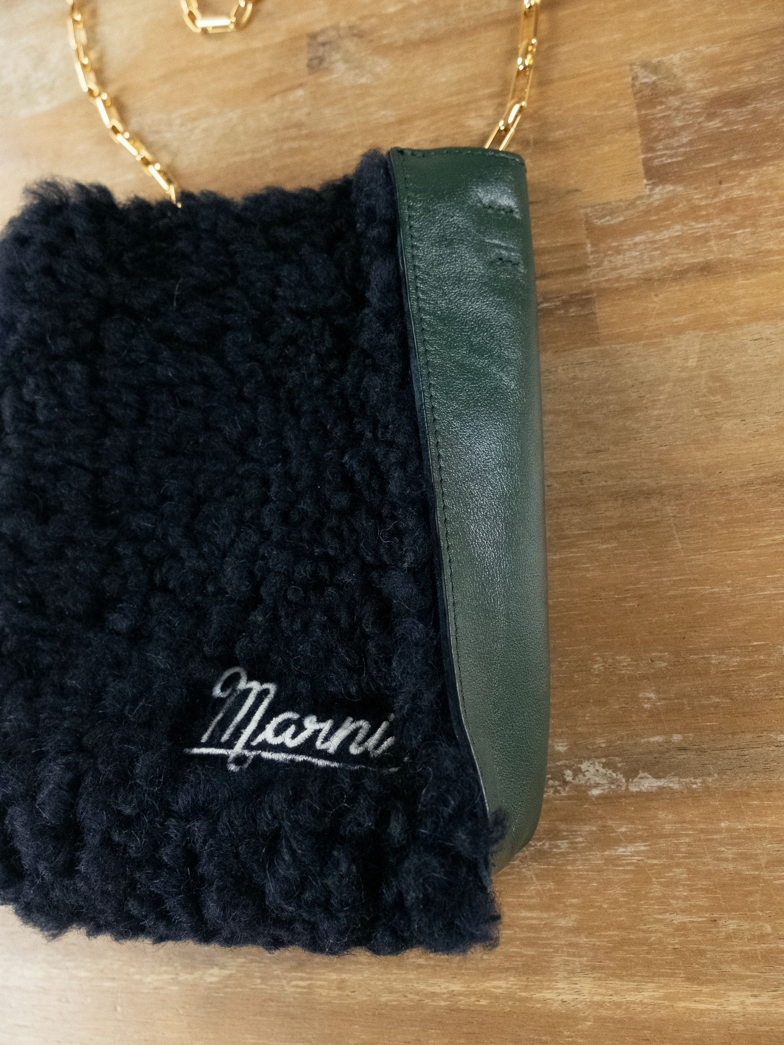 Marni MARNI Museo Nano black green shearling chain shoulder bag Size ONE SIZE - 7 Thumbnail