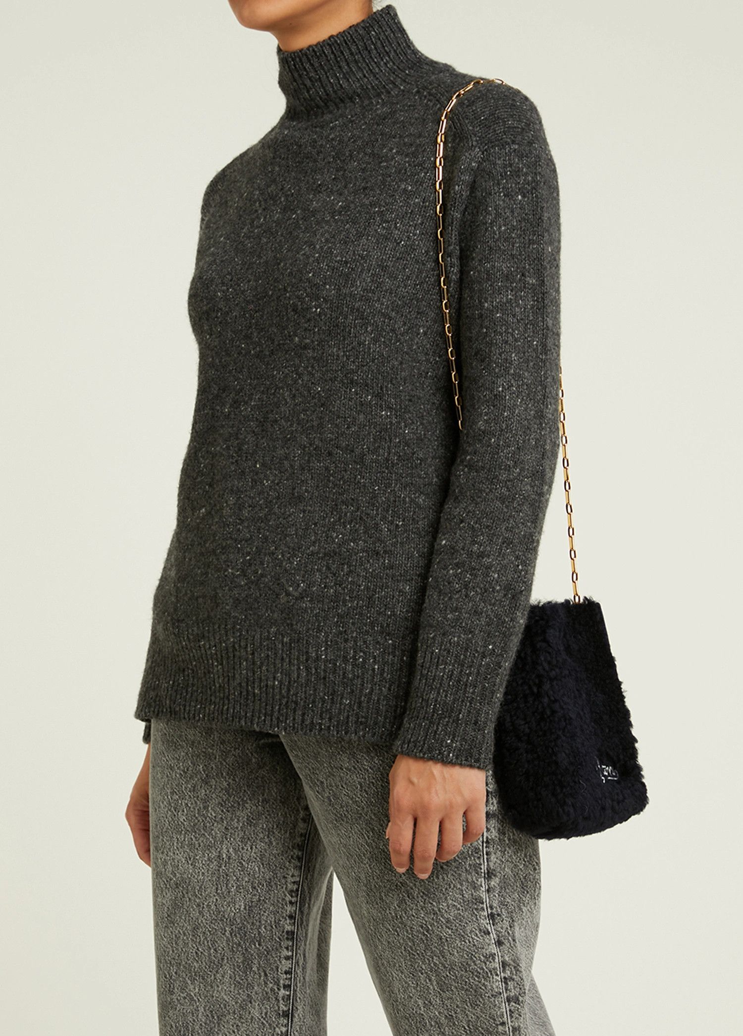 Marni MARNI Museo Nano black green shearling chain shoulder bag Size ONE SIZE - 2 Thumbnail