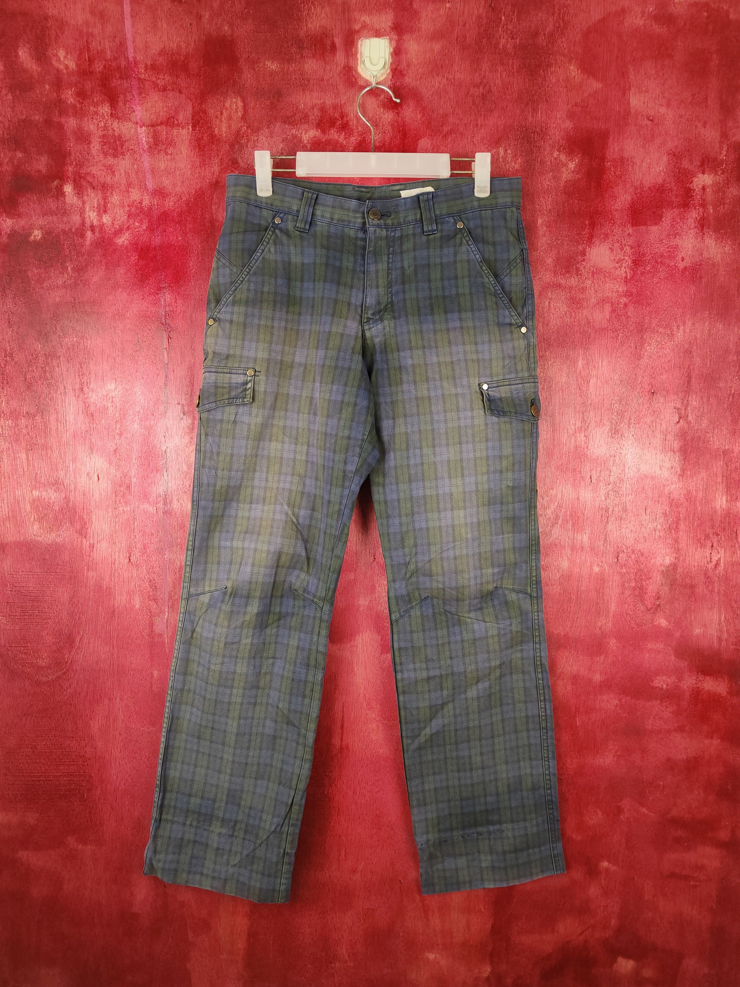 Japanese Brand × Seditionaries Ignio Dark Blue checkered Multi Pocket Cargo Pants #5309 Size US 30 / EU 46 - 1 Thumbnail
